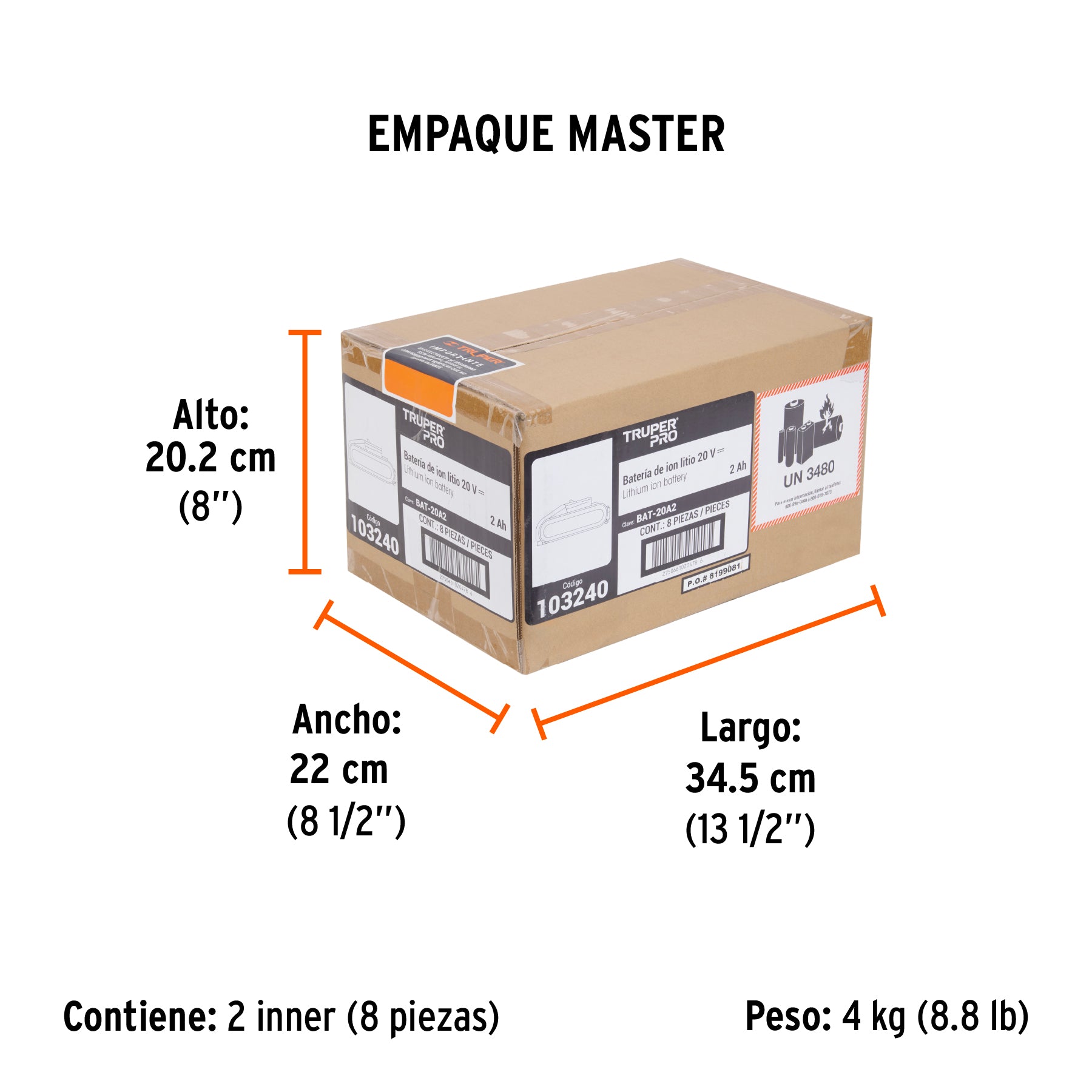 Batería ion litio, 20V, 2 Ah, TRUPER PRO