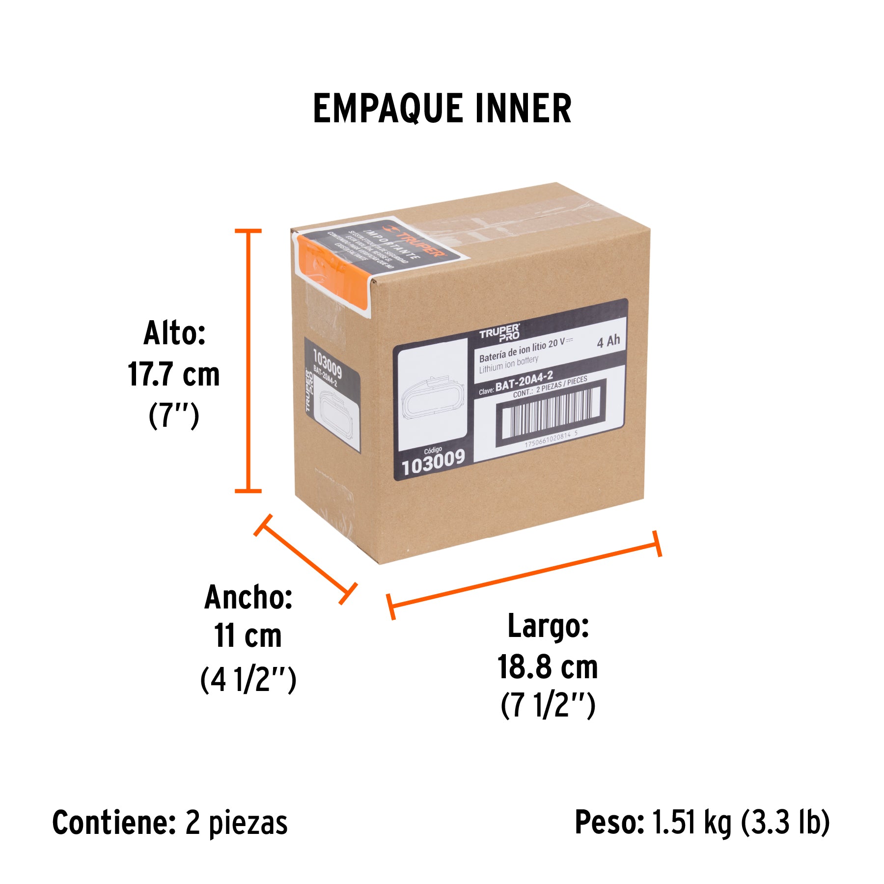 Batería ion litio, 20V, 4 Ah, TRUPER PRO
