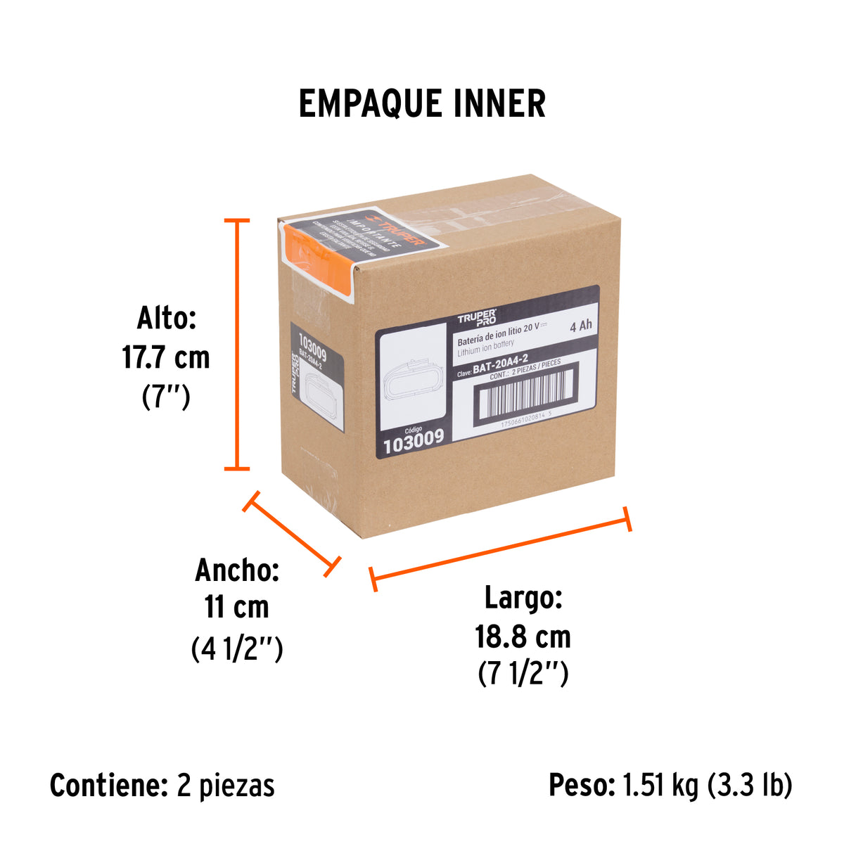 Batería ion litio, 20V, 4 Ah, TRUPER PRO