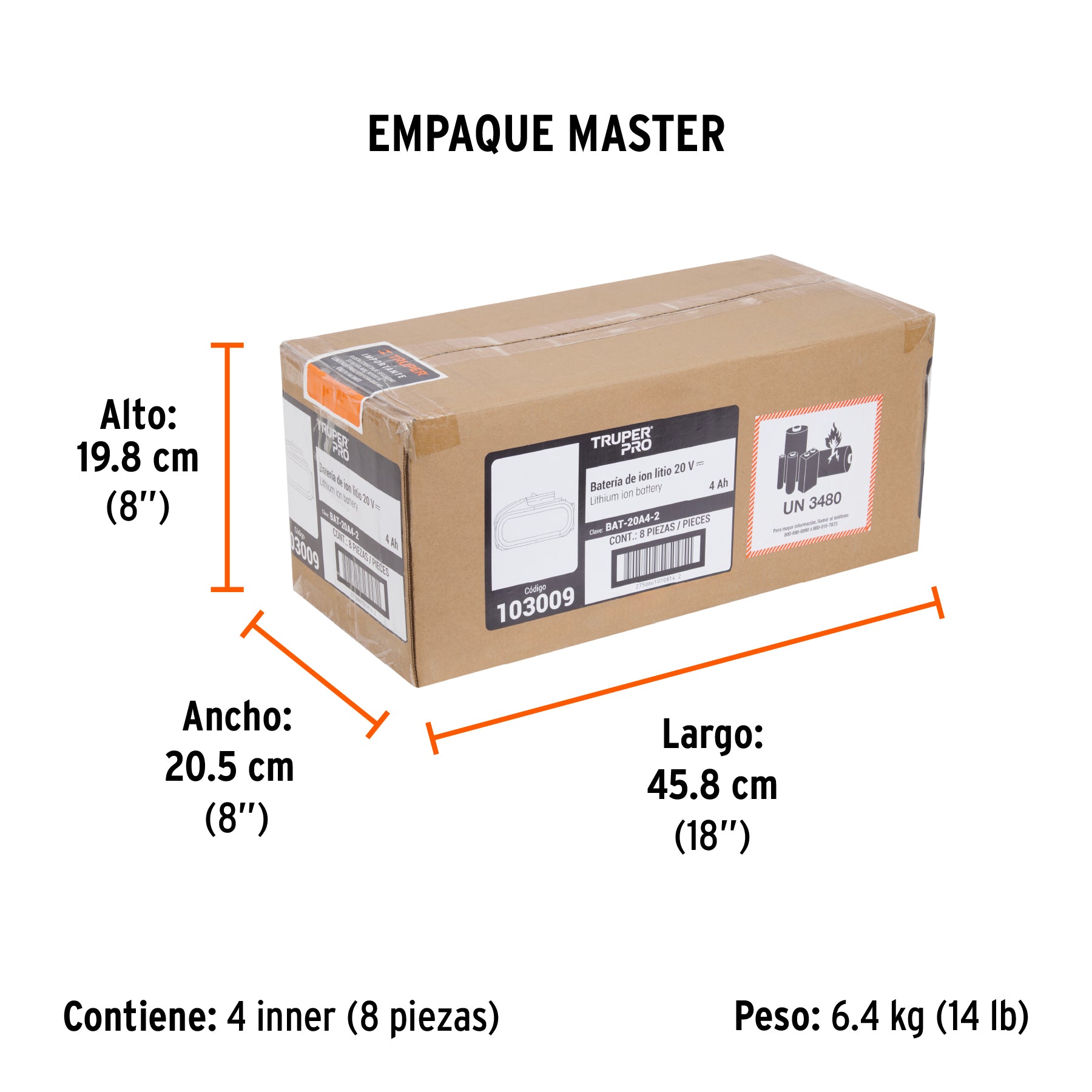 Batería ion litio, 20V, 4 Ah, TRUPER PRO