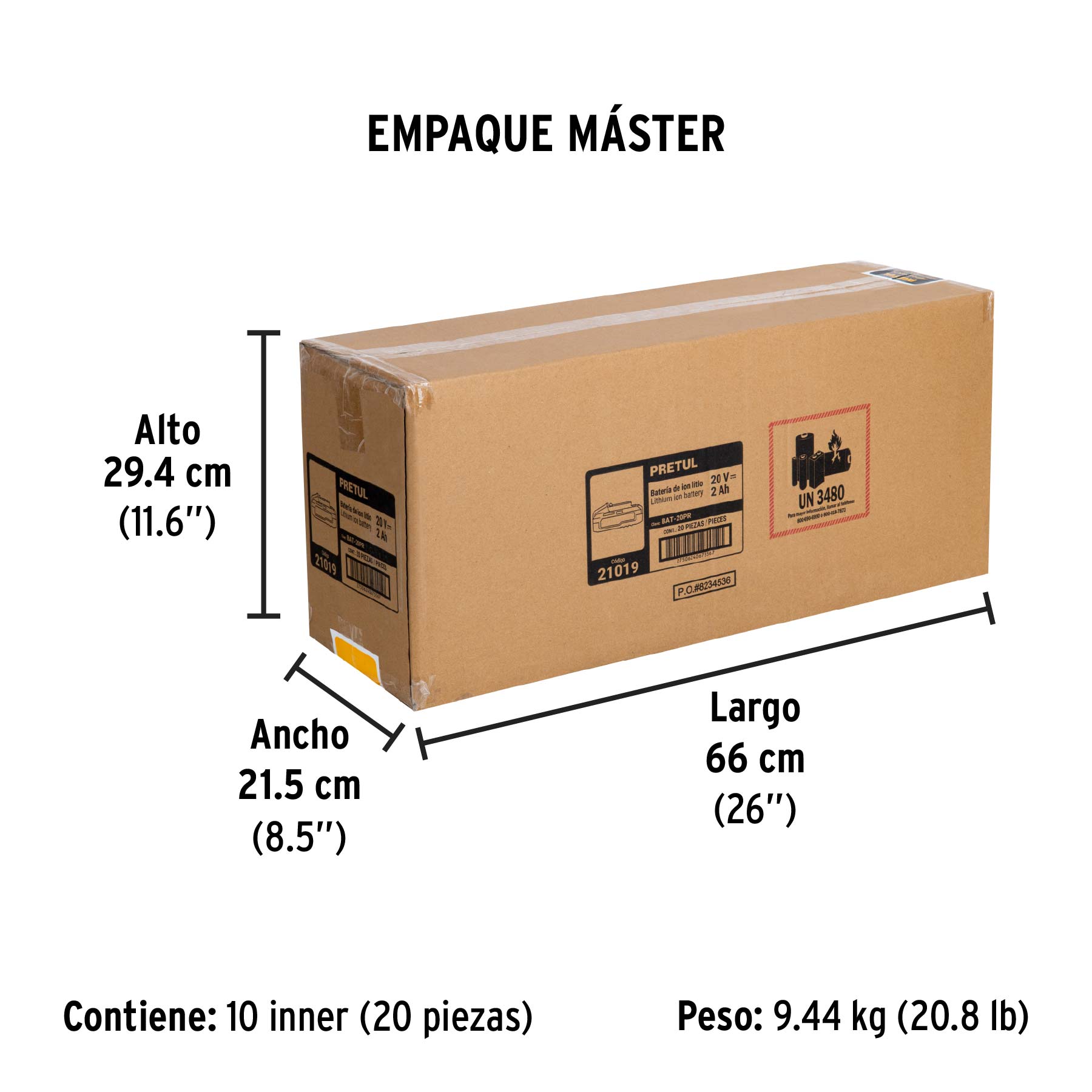 Batería ión litio, 20 V para rotomartillo ROTI-20P, Pretul