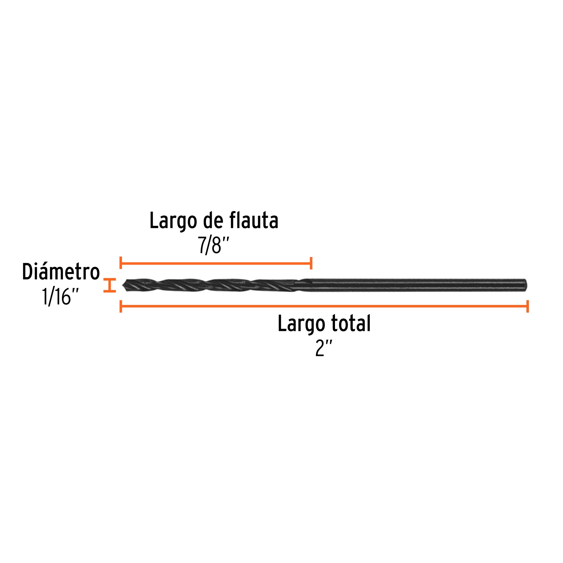 Broca de alta velocidad, oxido negro, 1/16"
