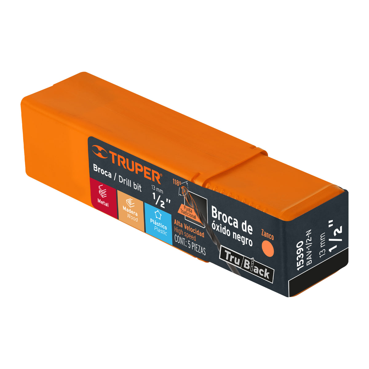 Broca de alta velocidad, oxido negro, 1/2"