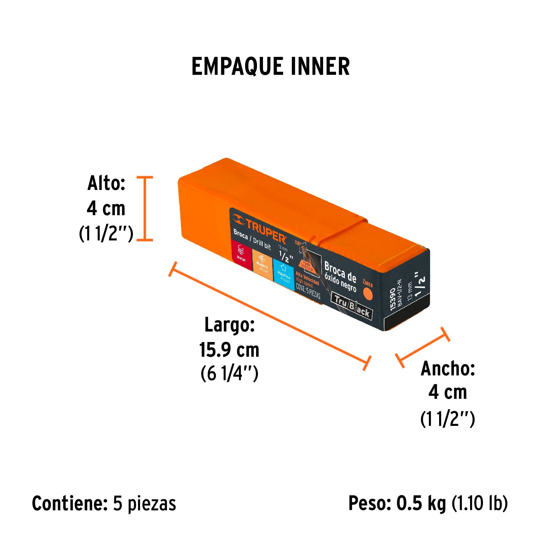 Broca de alta velocidad, oxido negro, 1/2"