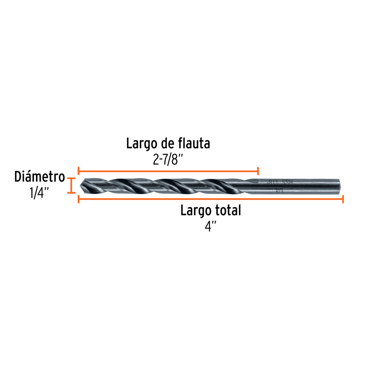 Broca de alta velocidad, oxido negro, 1/4"