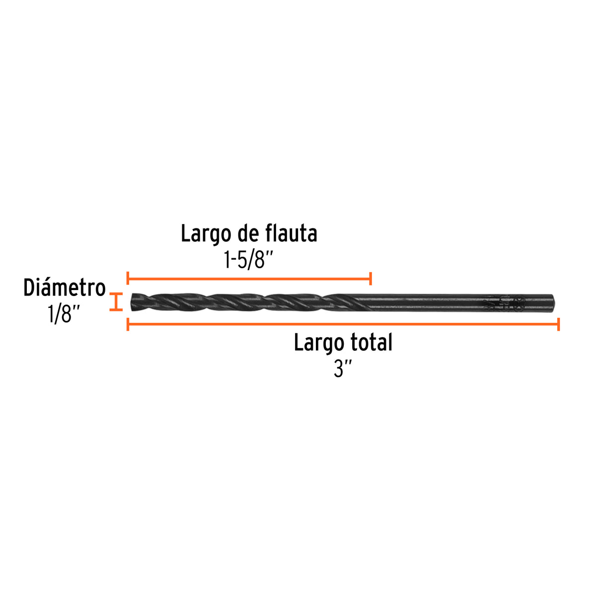 Broca de alta velocidad, oxido negro, 1/8"