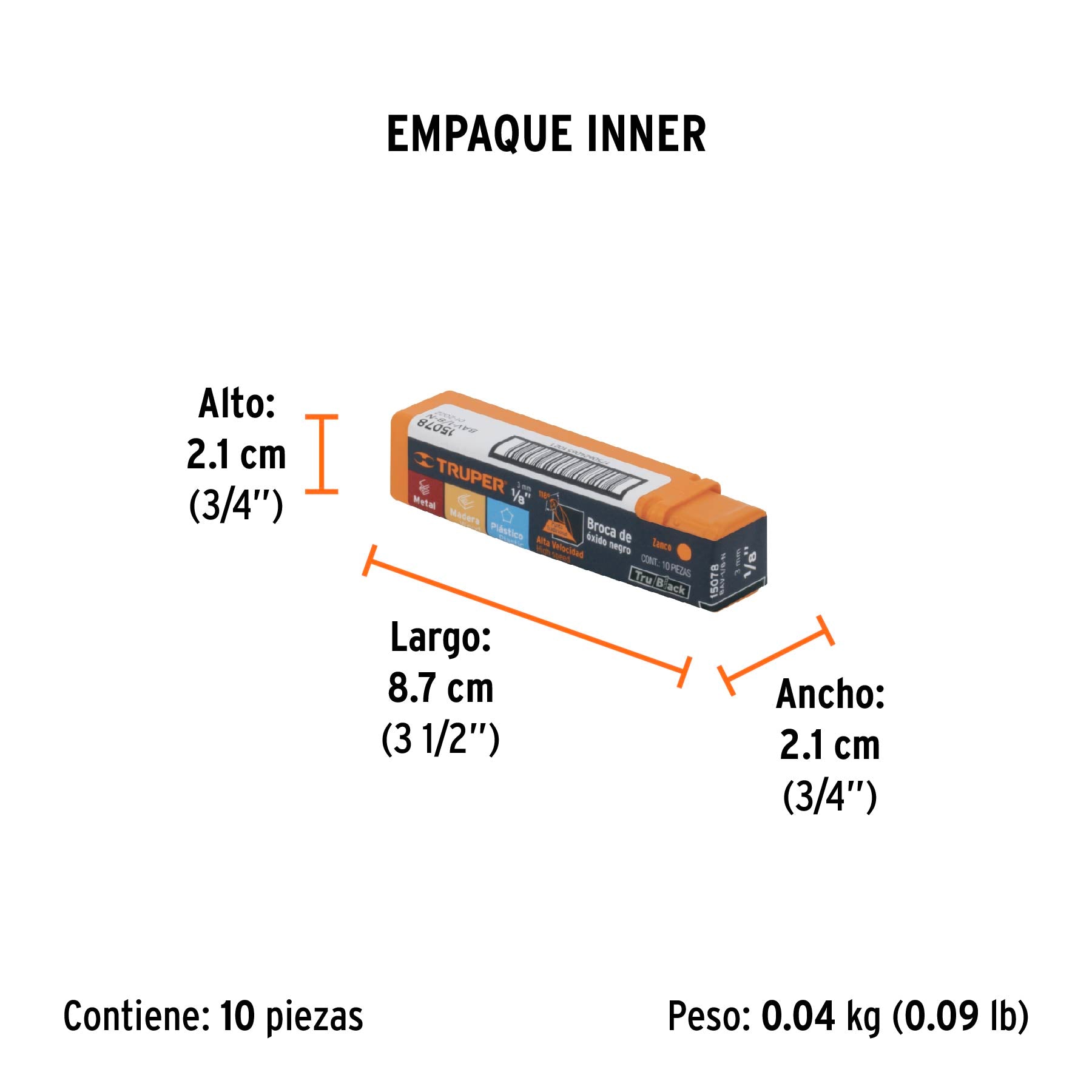 Broca de alta velocidad, oxido negro, 1/8"