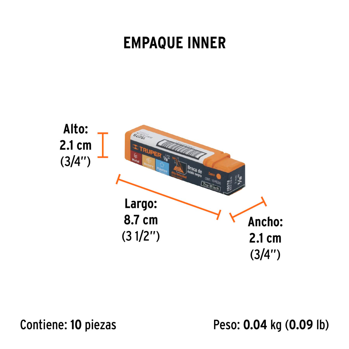 Broca de alta velocidad, oxido negro, 1/8"