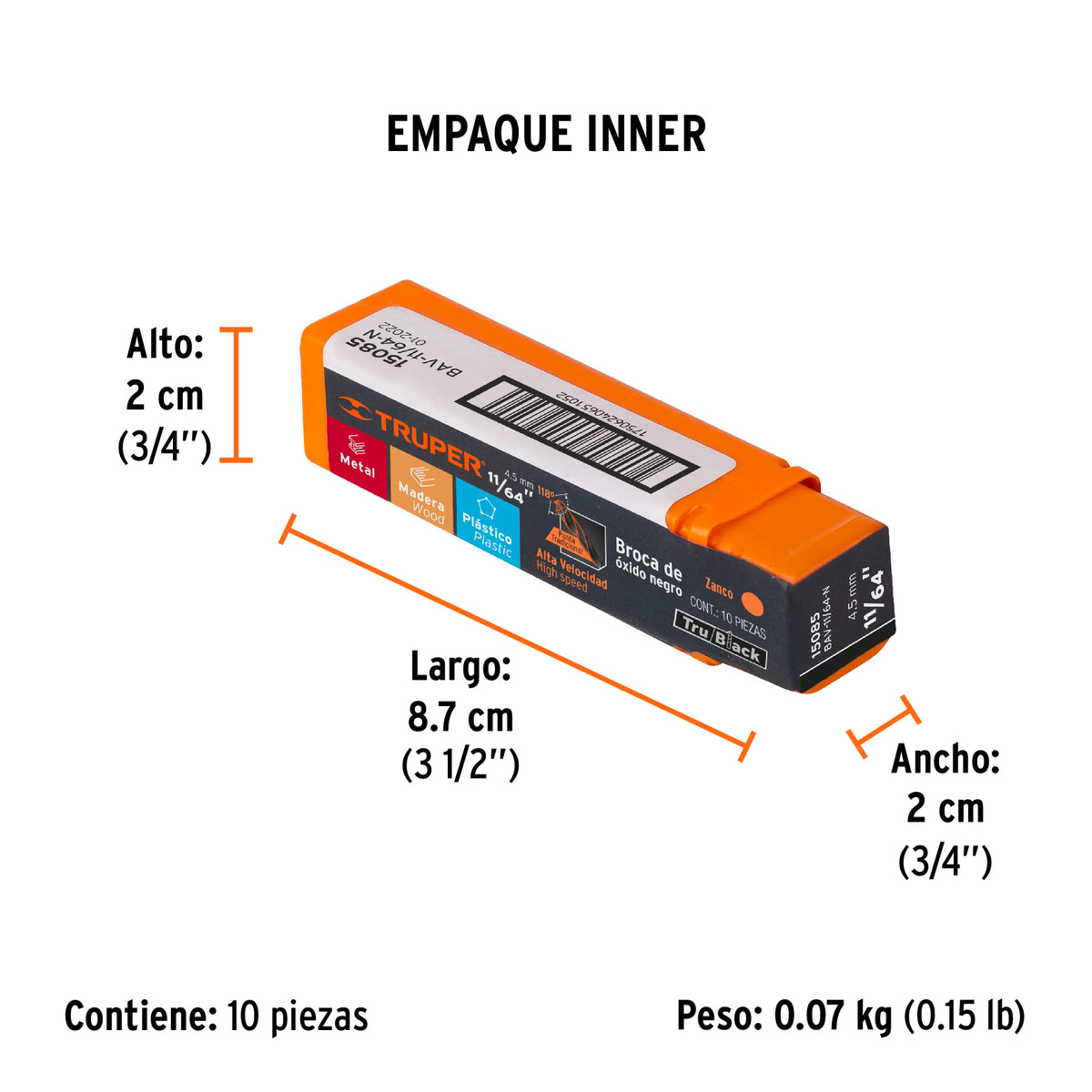Broca de alta velocidad, oxido negro, 11/64"