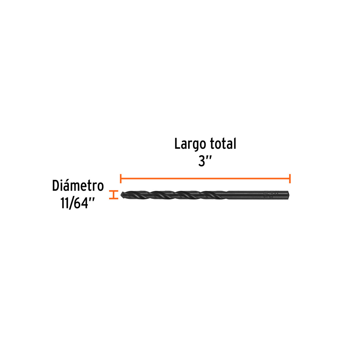 Broca de alta velocidad, oxido negro, 11/64"