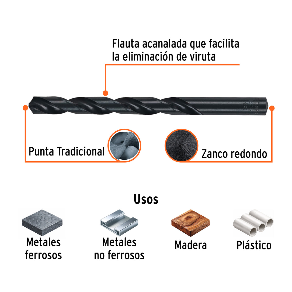 Broca de alta velocidad, oxido negro, 13/32"