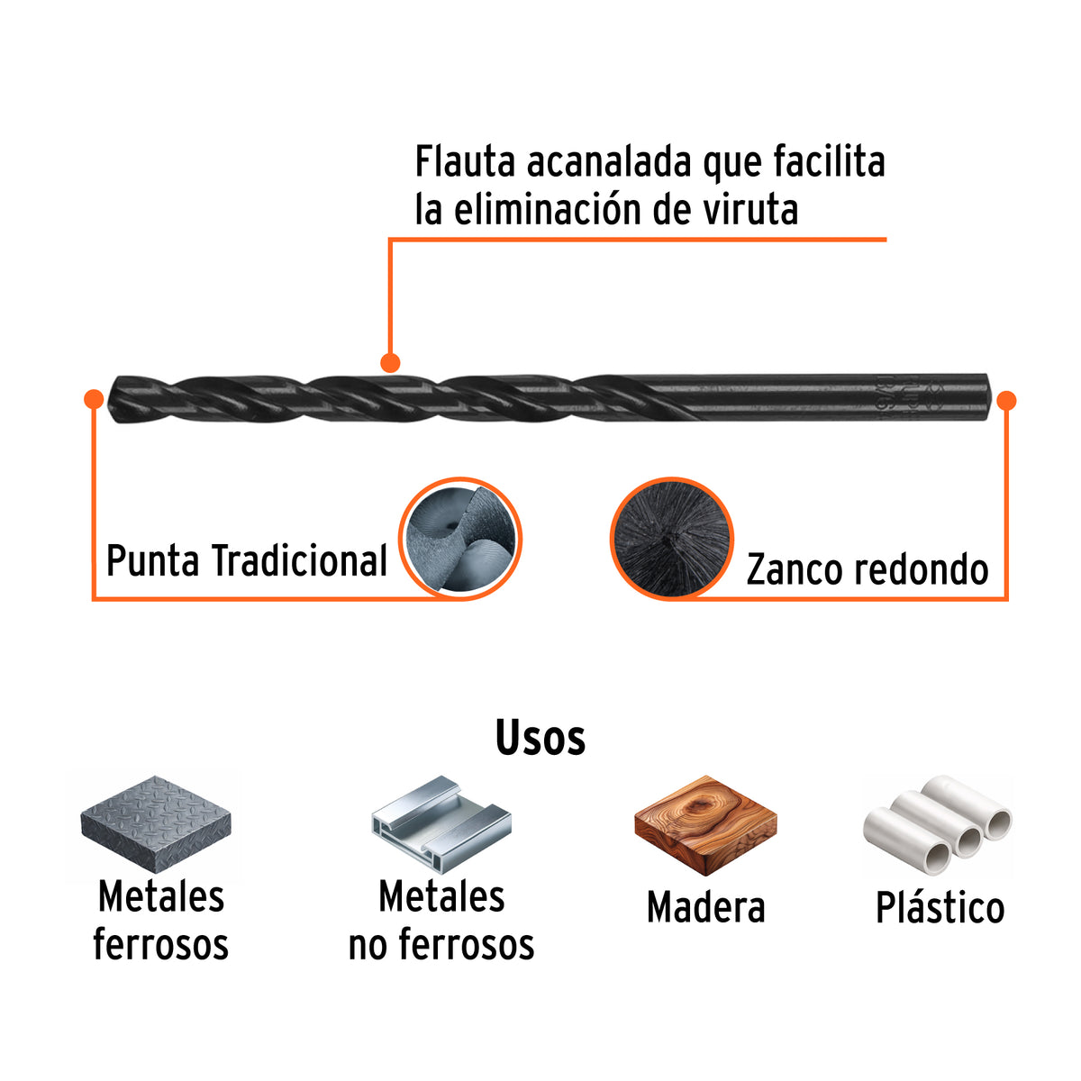 Broca de alta velocidad, oxido negro, 13/64"