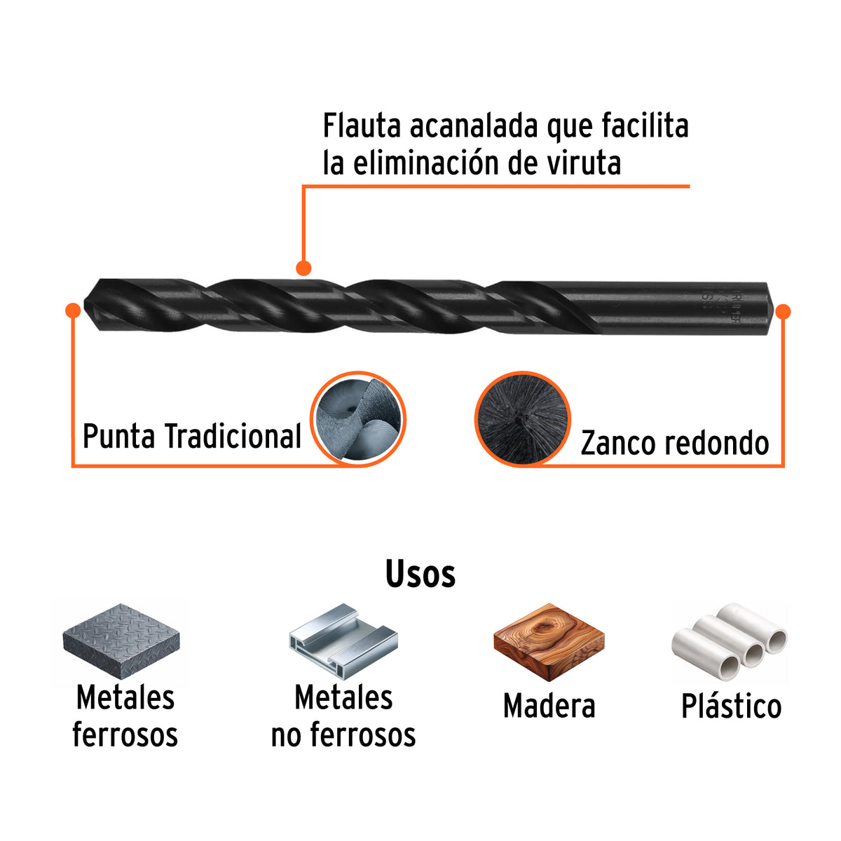 Broca de alta velocidad, oxido negro, 15/32"