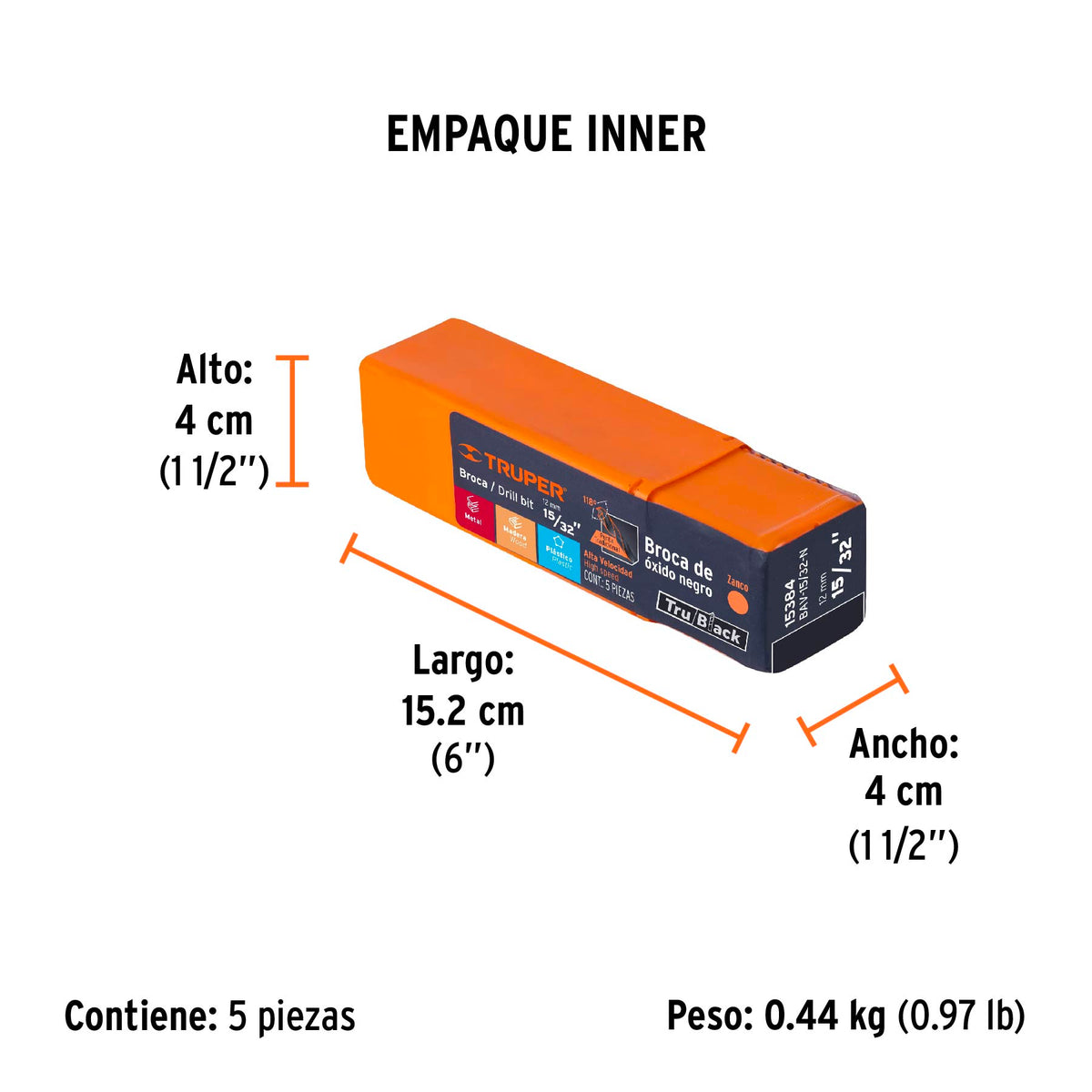 Broca de alta velocidad, oxido negro, 15/32"