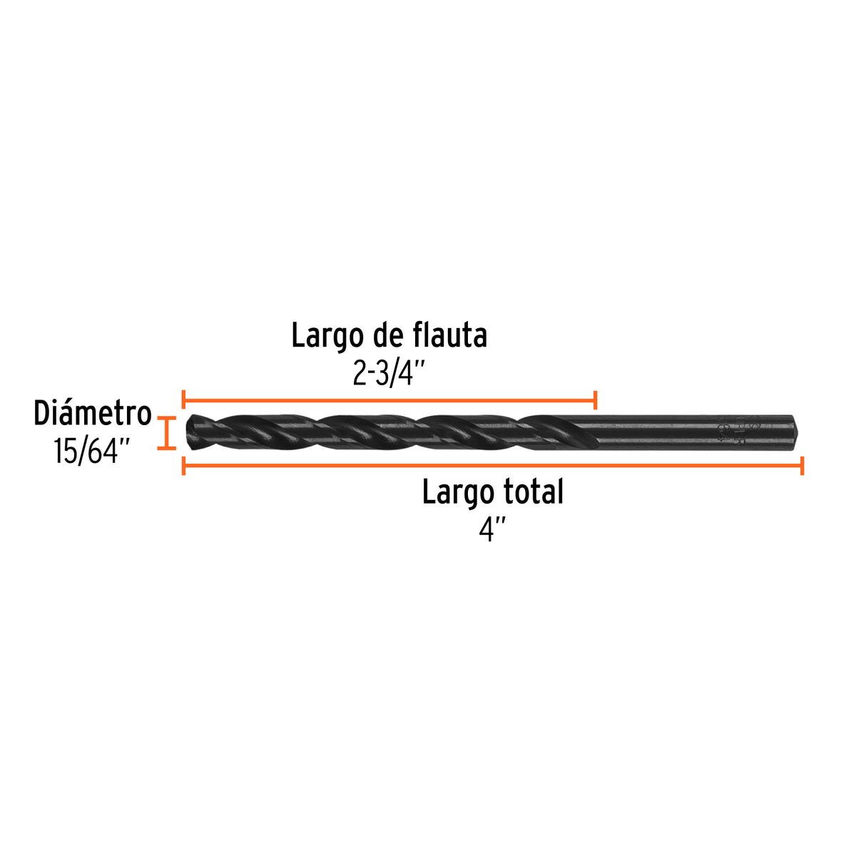 Broca de alta velocidad, oxido negro, 15/64"