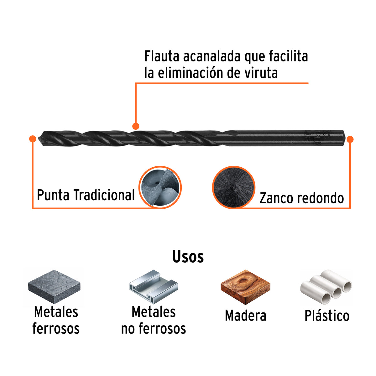 Broca de alta velocidad, oxido negro, 3/16"