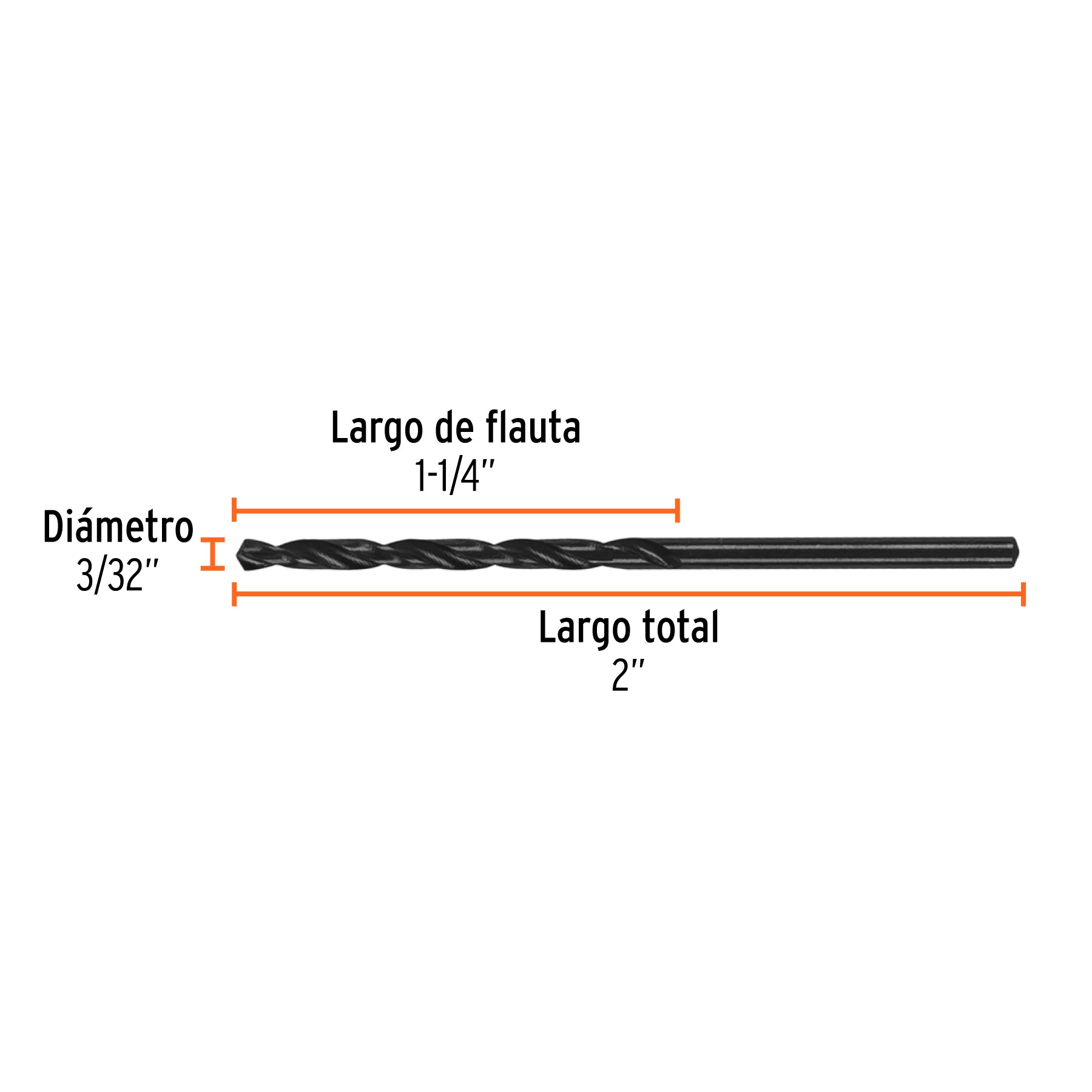 Broca de alta velocidad, oxido negro, 3/32"