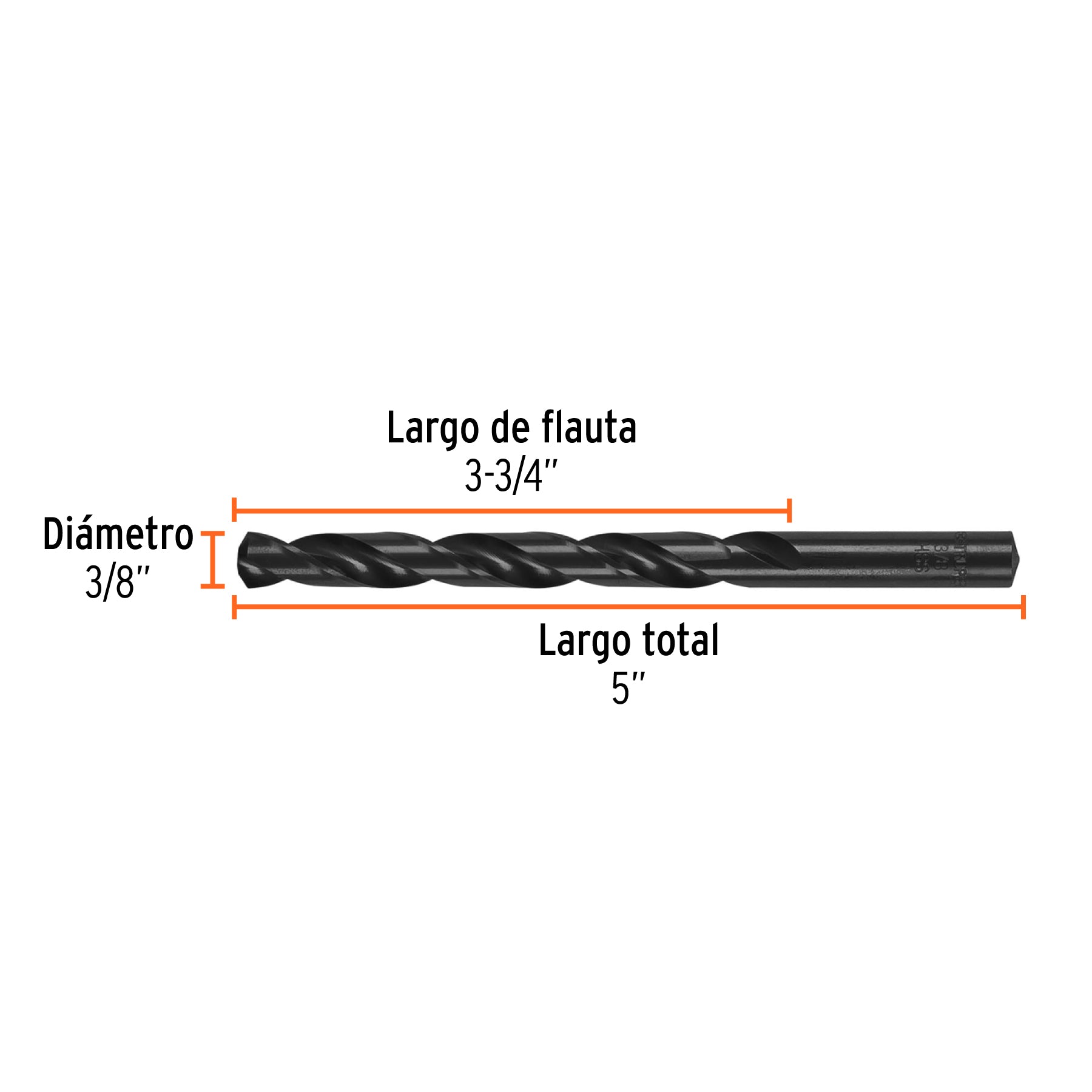 Broca de alta velocidad, oxido negro, 3/8"