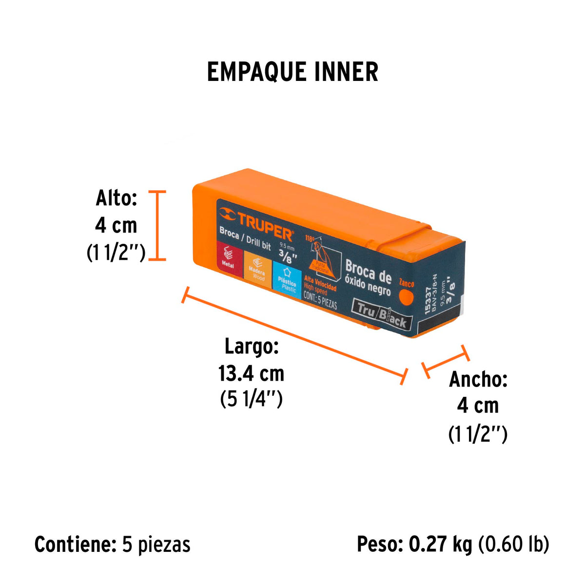 Broca de alta velocidad, oxido negro, 3/8"