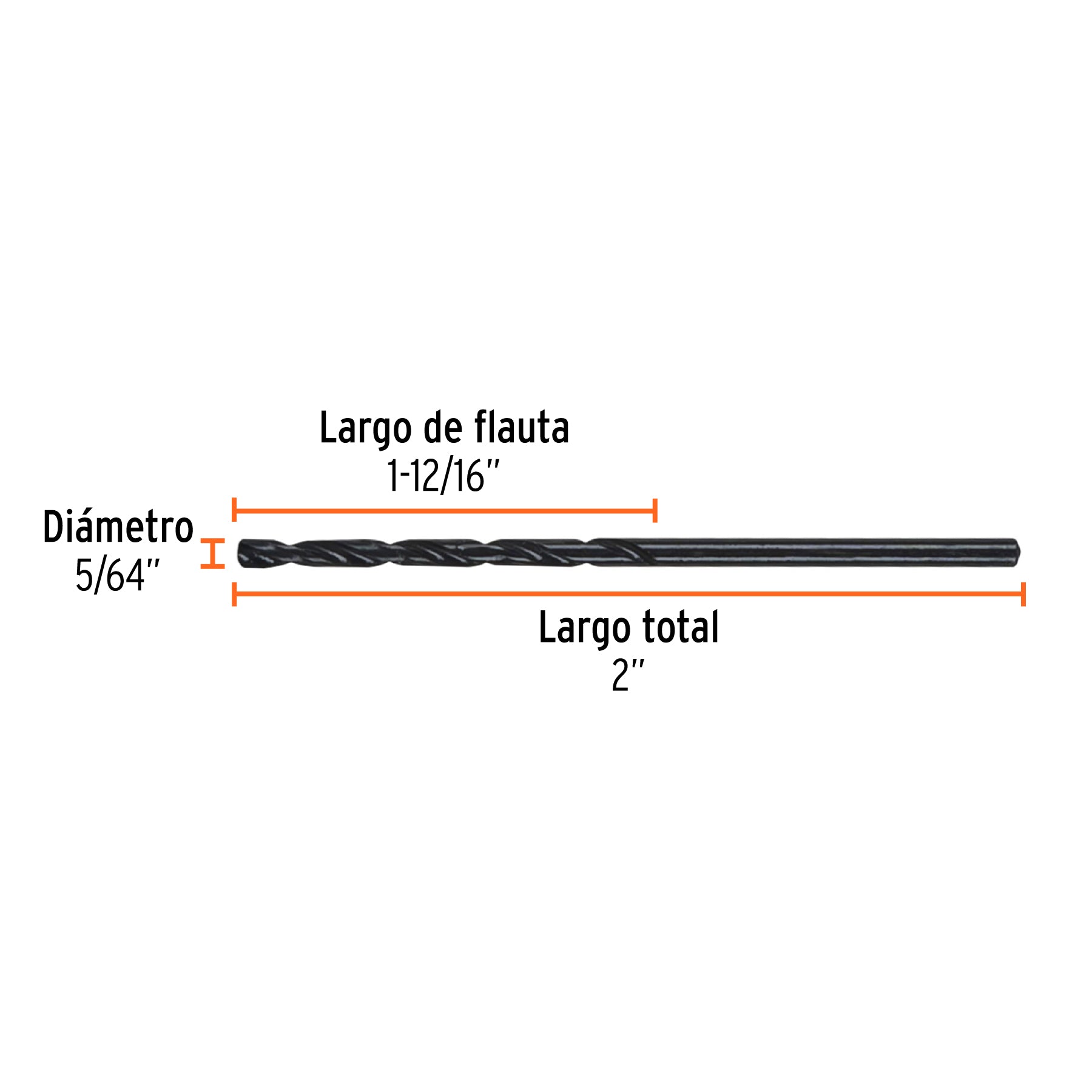 Broca de alta velocidad, oxido negro, 5/64"
