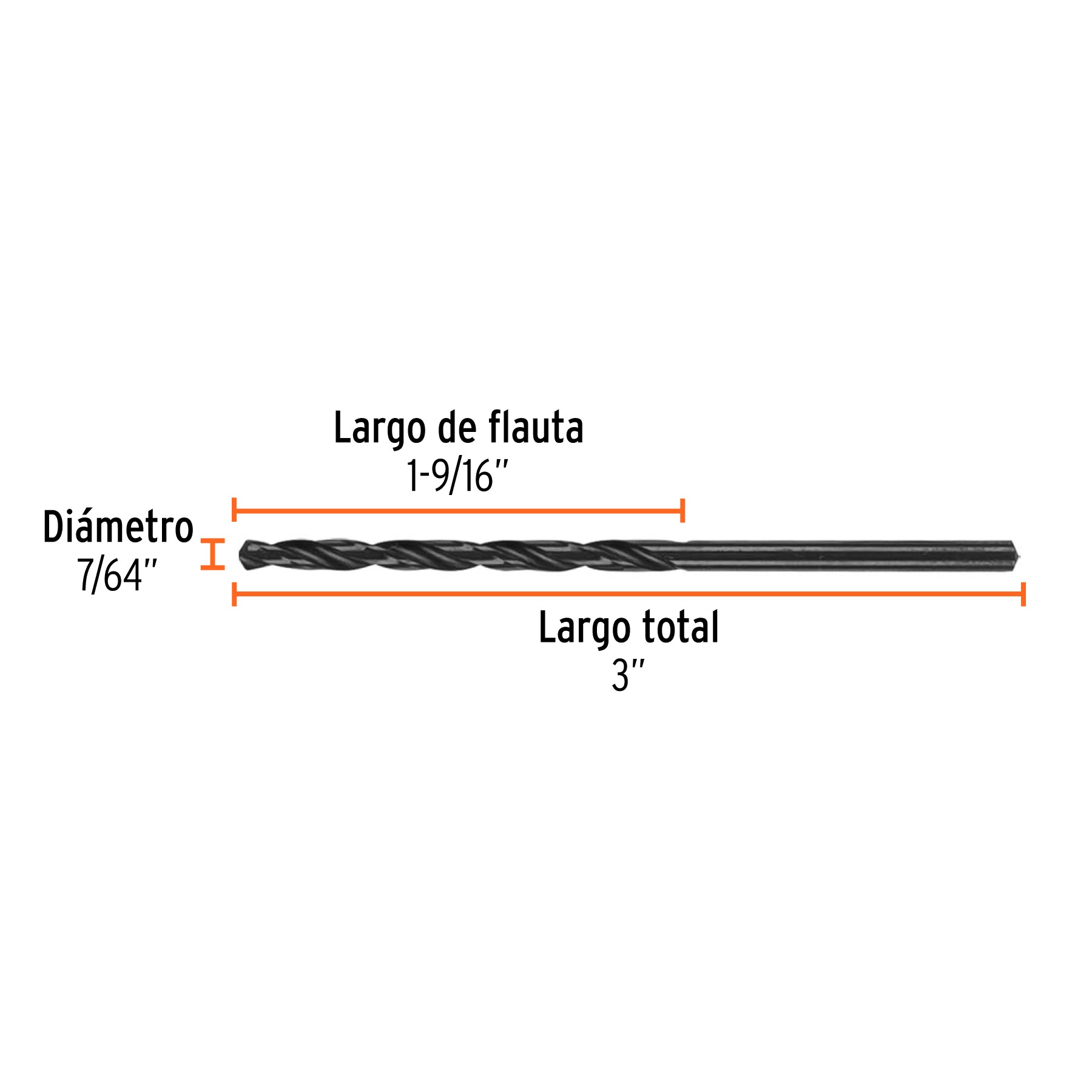 Broca de alta velocidad, oxido negro, 7/64"