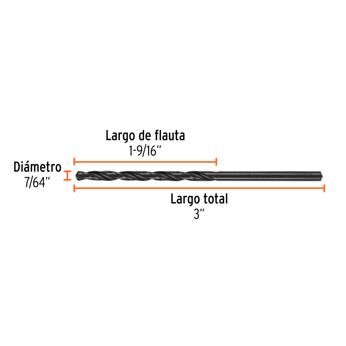 Broca de alta velocidad, oxido negro, 7/64"