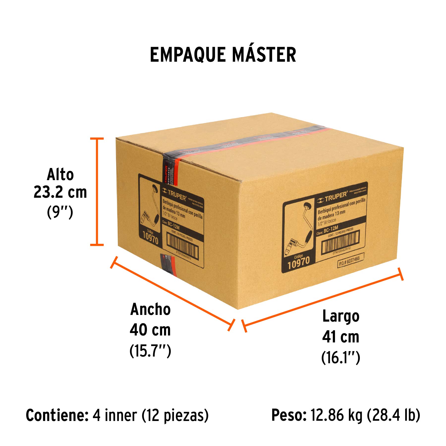 Berbiquí profesional 12", perilla de madera