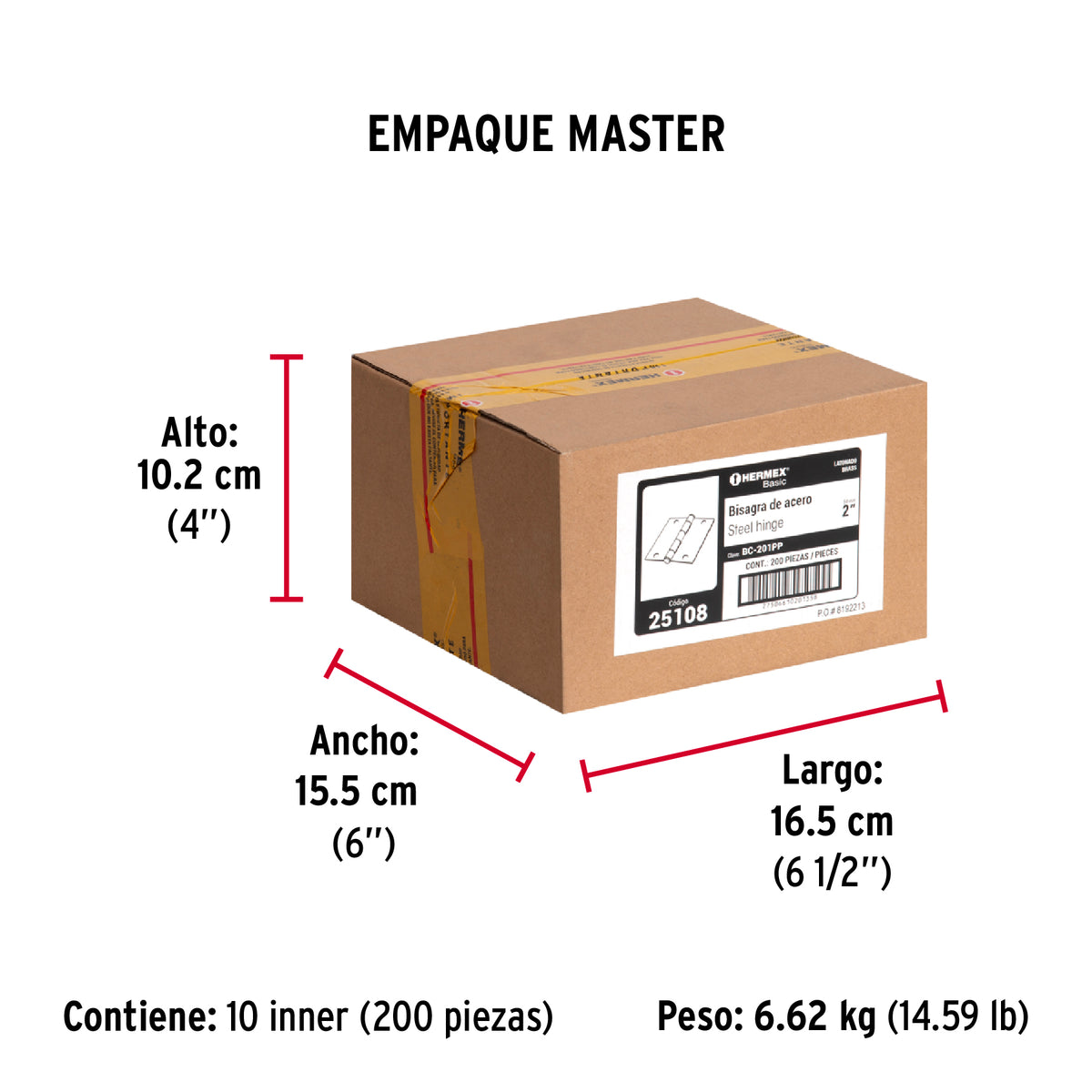 Bisagra cuadrada 2', latonado, cabeza plana, Hermex Basic