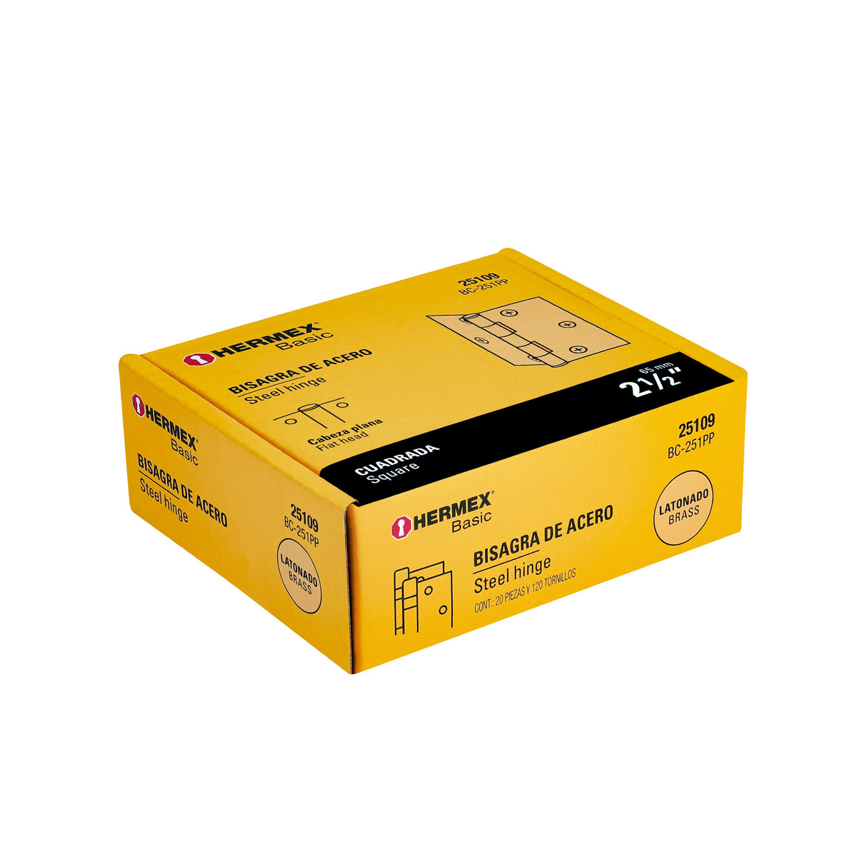 Bisagra cuadrada 2-1/2',latonado, cabeza plana, Hermex Basic