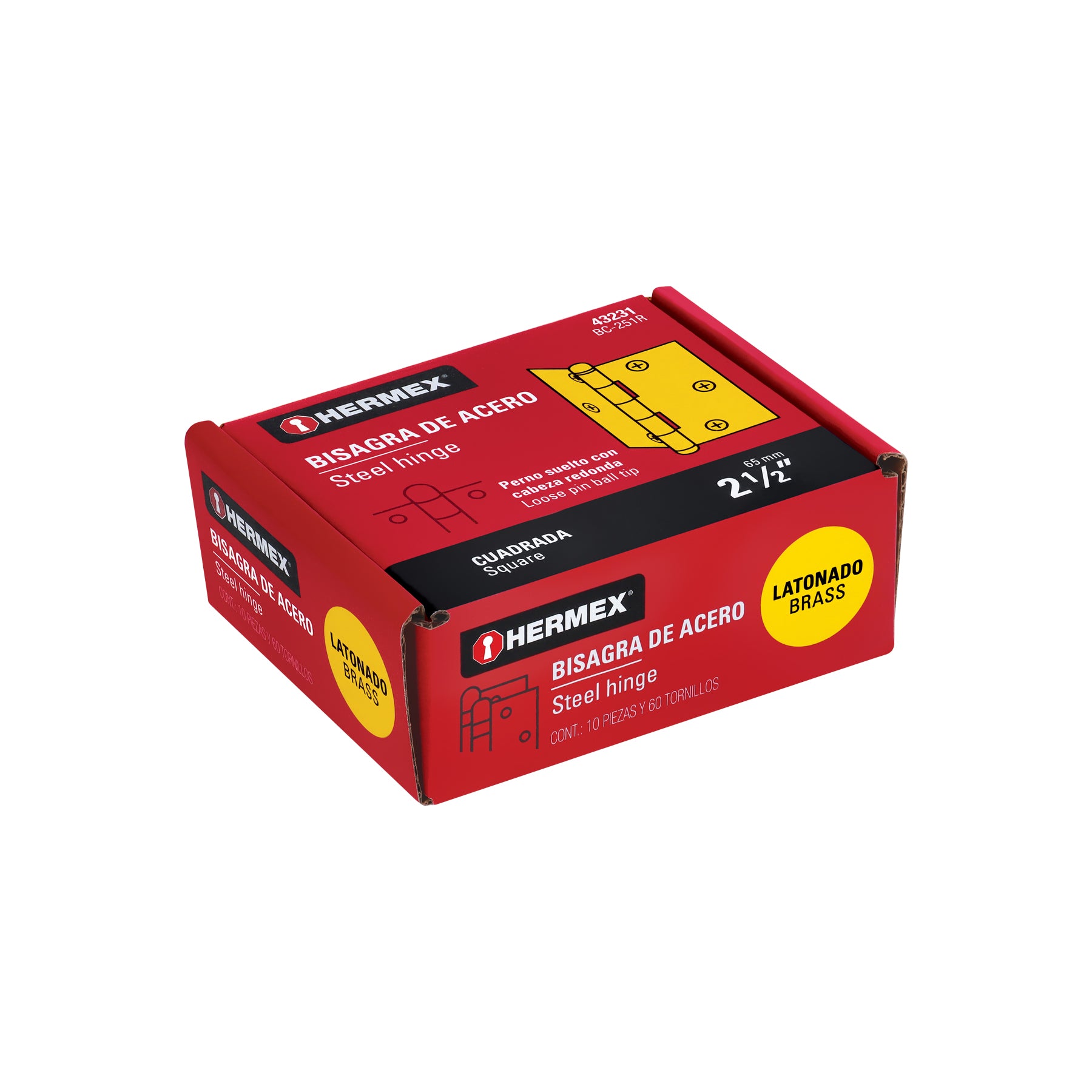 Bisagra cuadrada 2-1/2",acero latonado, redonda