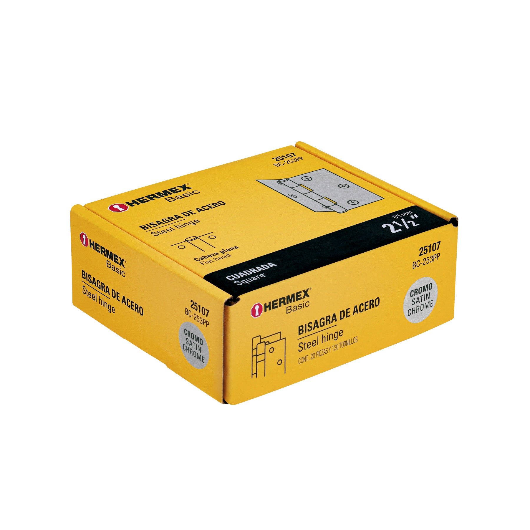 Bisagra cuadrada 2-1/2', satinado, cabeza plana, Basic