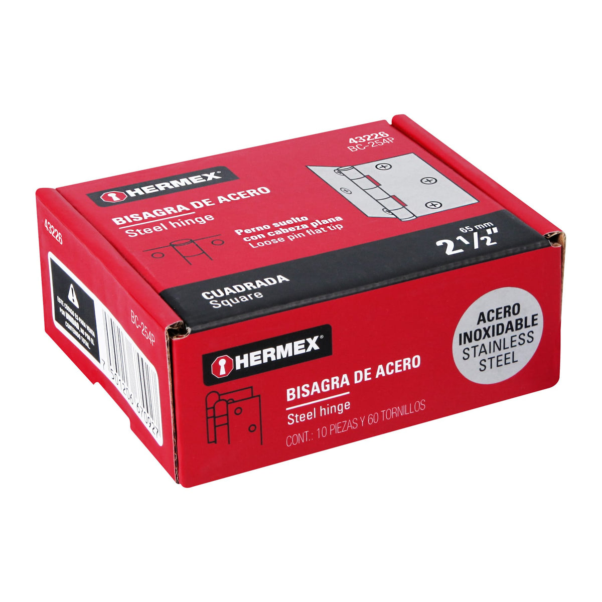 Bisagra cuadrada 2-1/2", acero inoxidable, plana