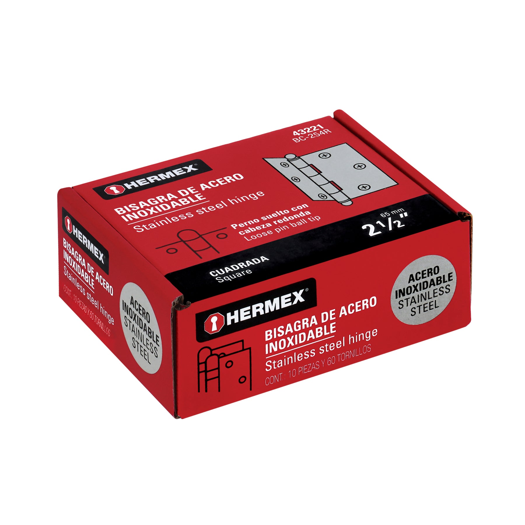 Bisagra cuadrada 2-1/2", acero inoxidable, redonda