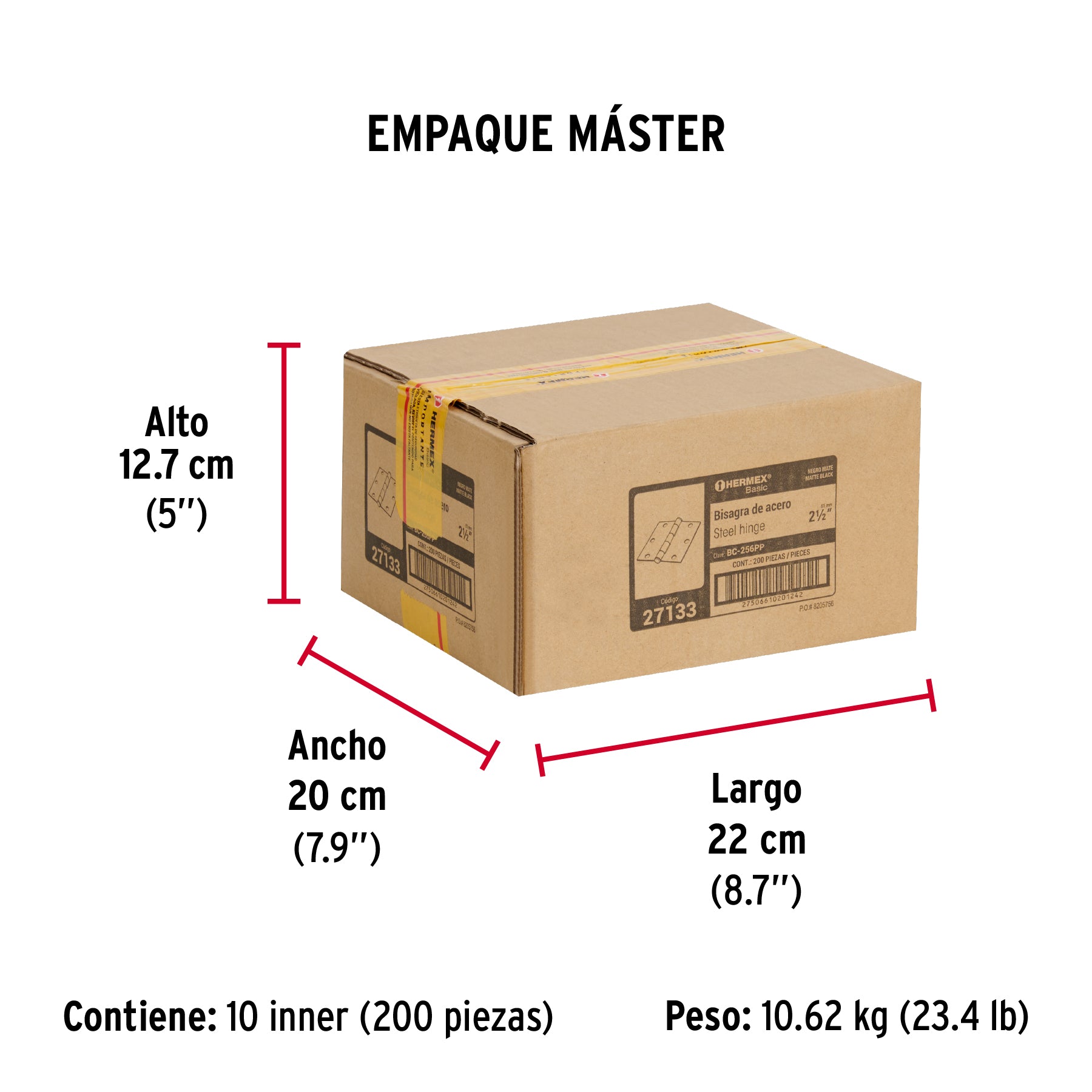 Bisagra cuadrada 2-1/2', negro mate, cabeza plana, Basic