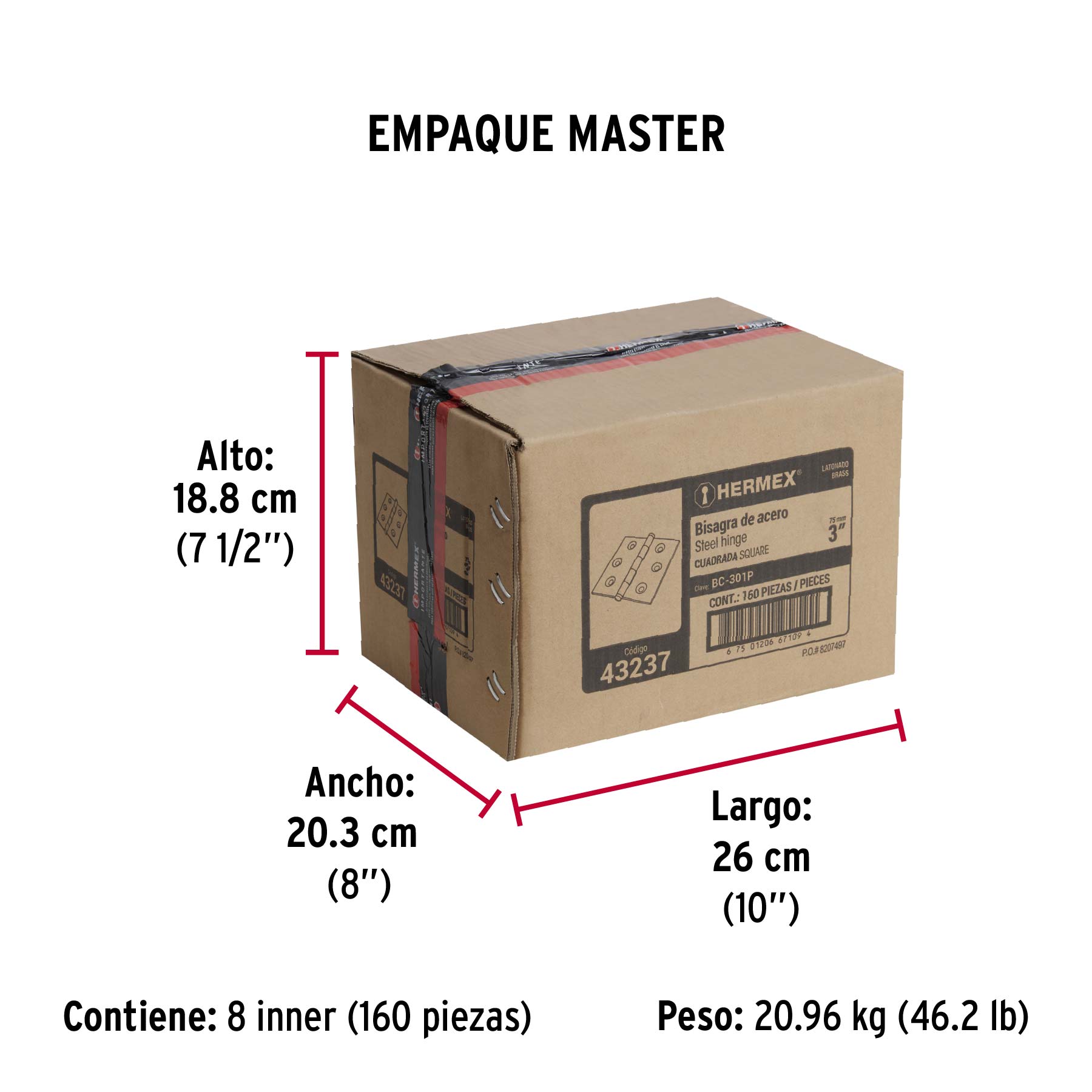 Bisagra cuadrada 3", acero latonado, plana