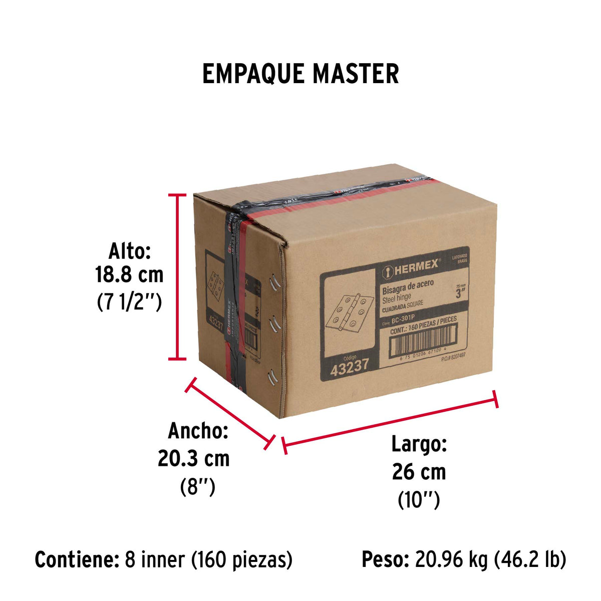 Bisagra cuadrada 3", acero latonado, plana