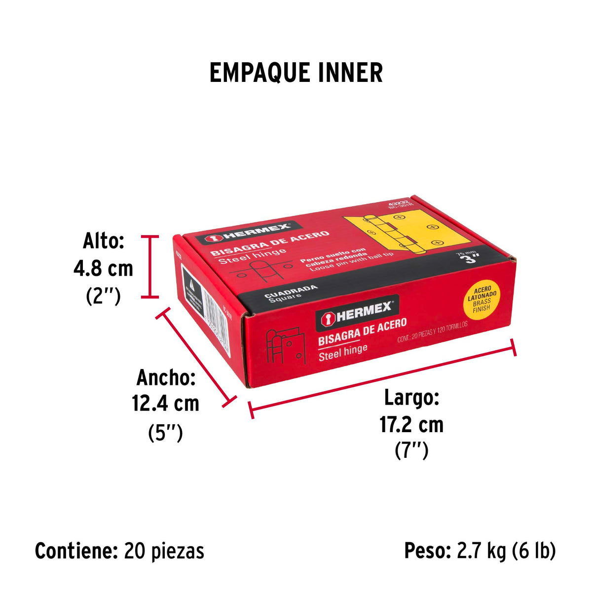 Bisagra cuadrada 3", acero latonado, redonda