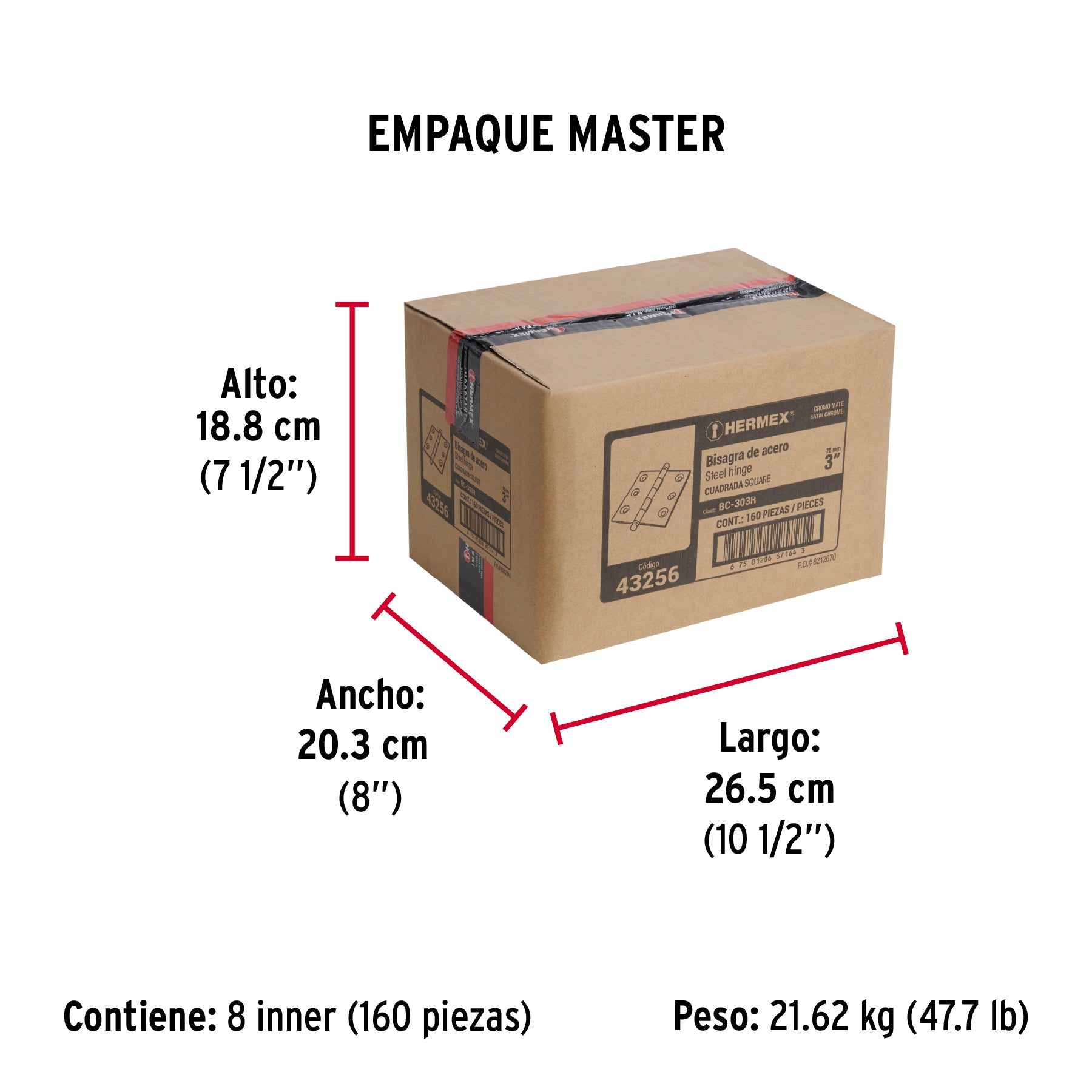Bisagra cuadrada 3", acero cromo mate, redonda