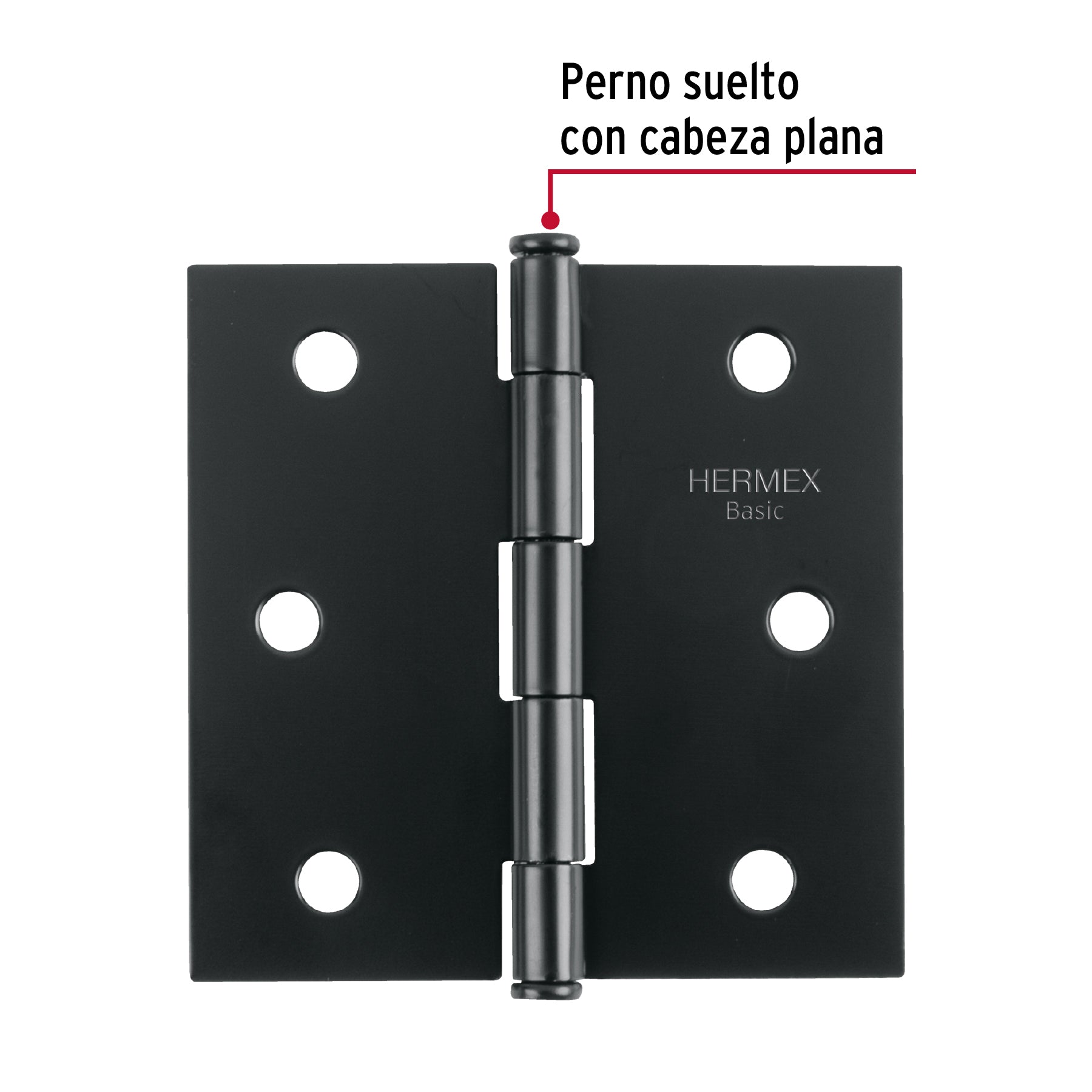 Bisagra cuadrada 3', negro mate, cabeza plana, Basic