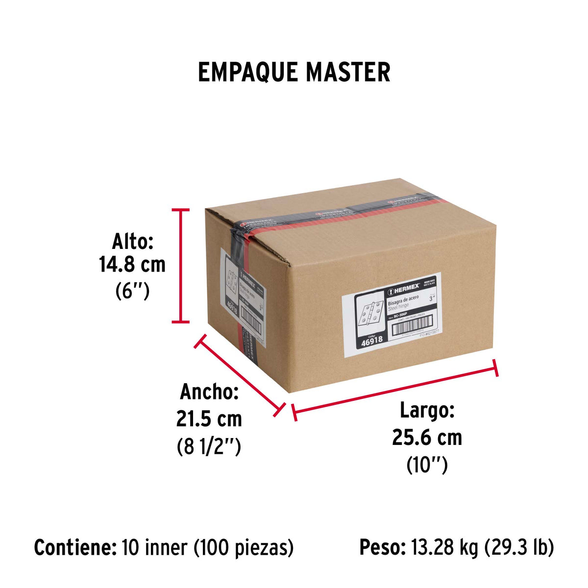 Bisagra cuadrada 3', acero, negro, plana, Hermex