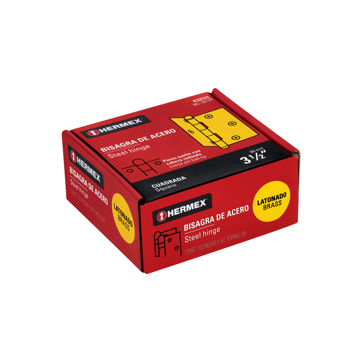 Bisagra cuadrada 3-1/2", acero latonado, redonda