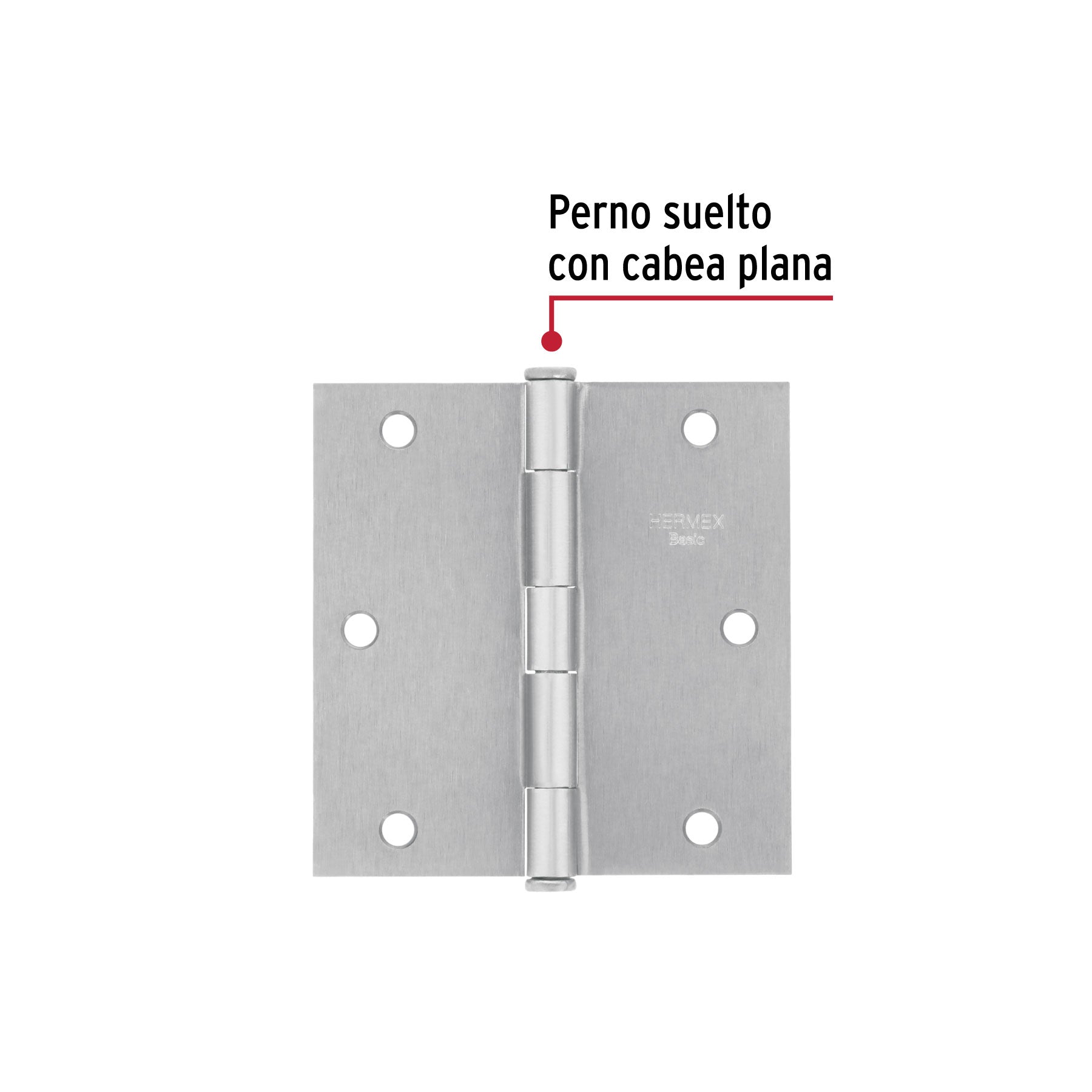 Bisagra cuadrada 3-1/2", acero cromo mate,plana,Hermex Basic