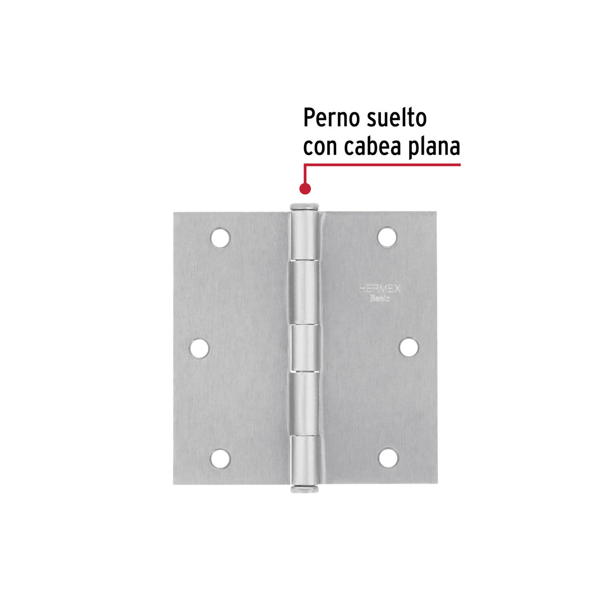 Bisagra cuadrada 3-1/2", acero cromo mate,plana,Hermex Basic