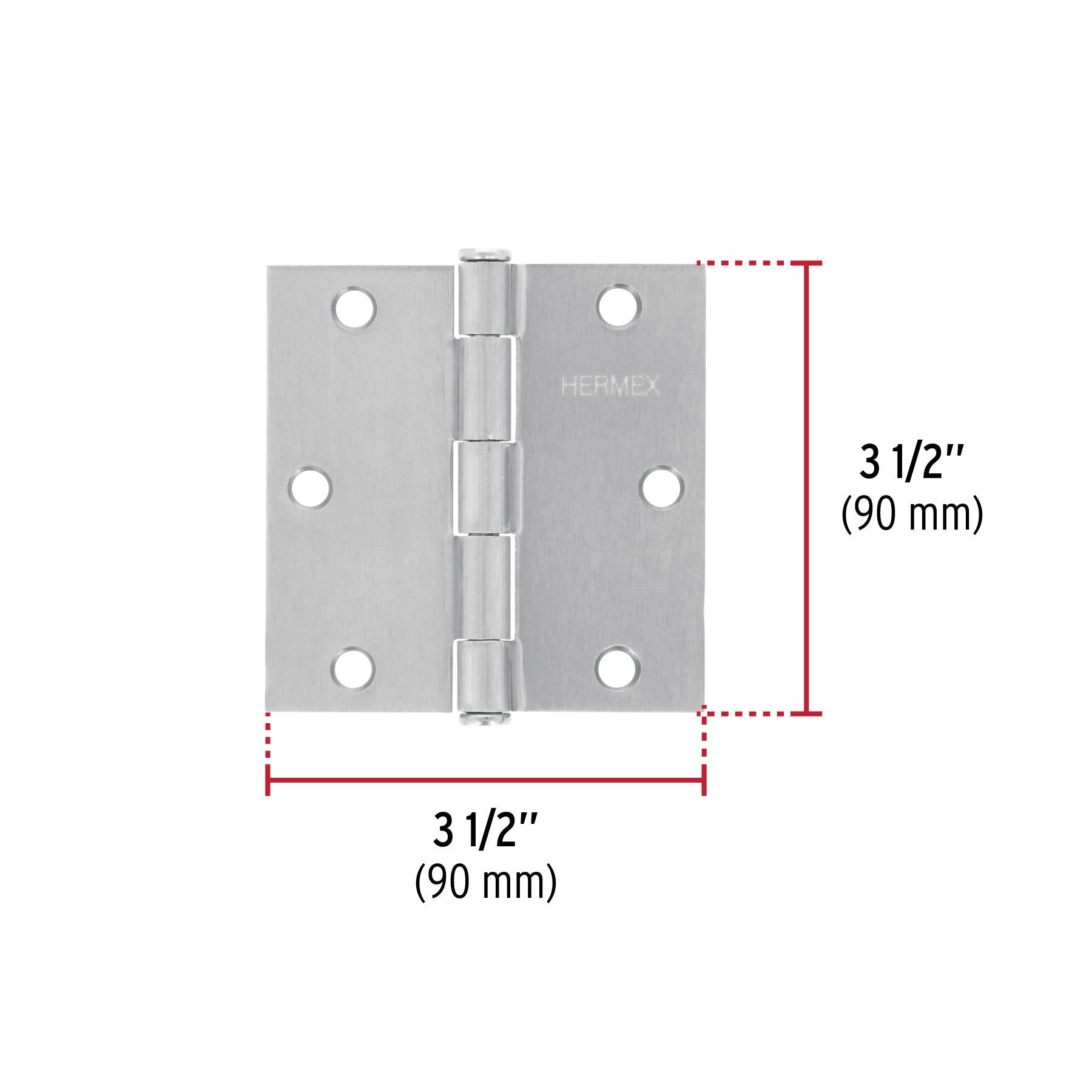 Bisagra cuadrada 3-1/2", acero cromo mate, plana