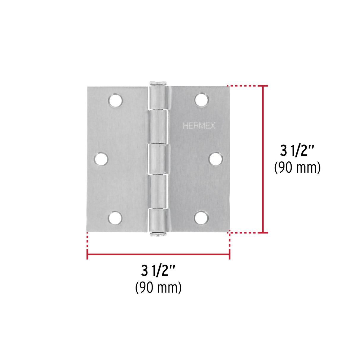 Bisagra cuadrada 3-1/2", acero cromo mate, plana