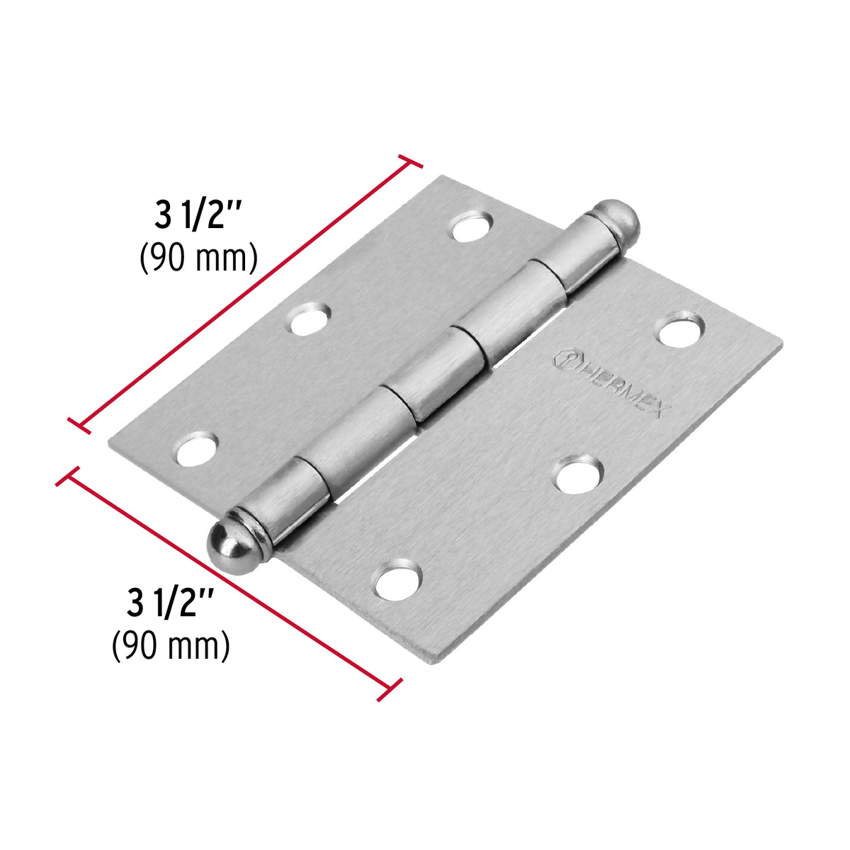 Bisagra cuadrada 3-1/2", acero cromo mate, redonda