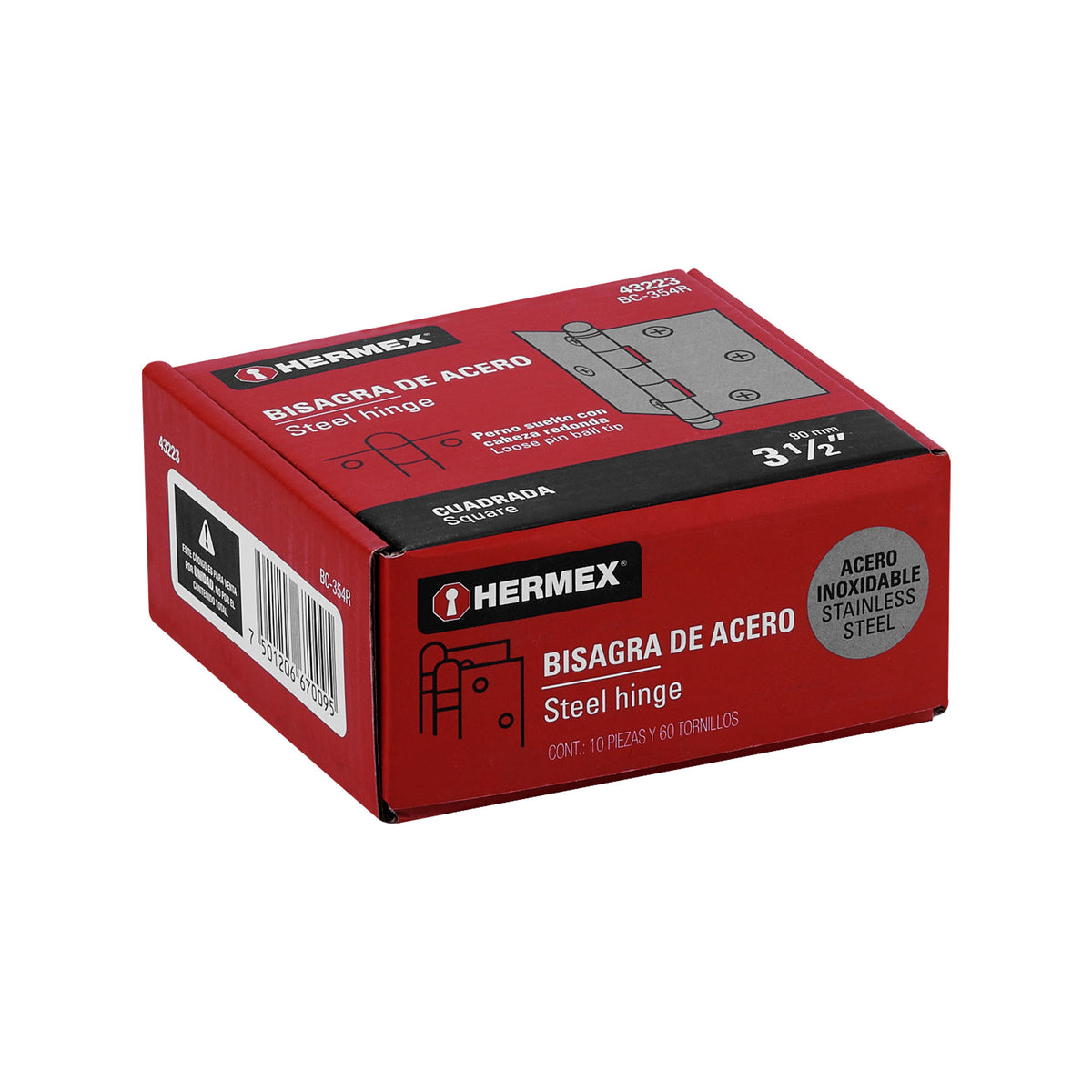 Bisagra cuadrada 3-1/2", acero inoxidable, redonda