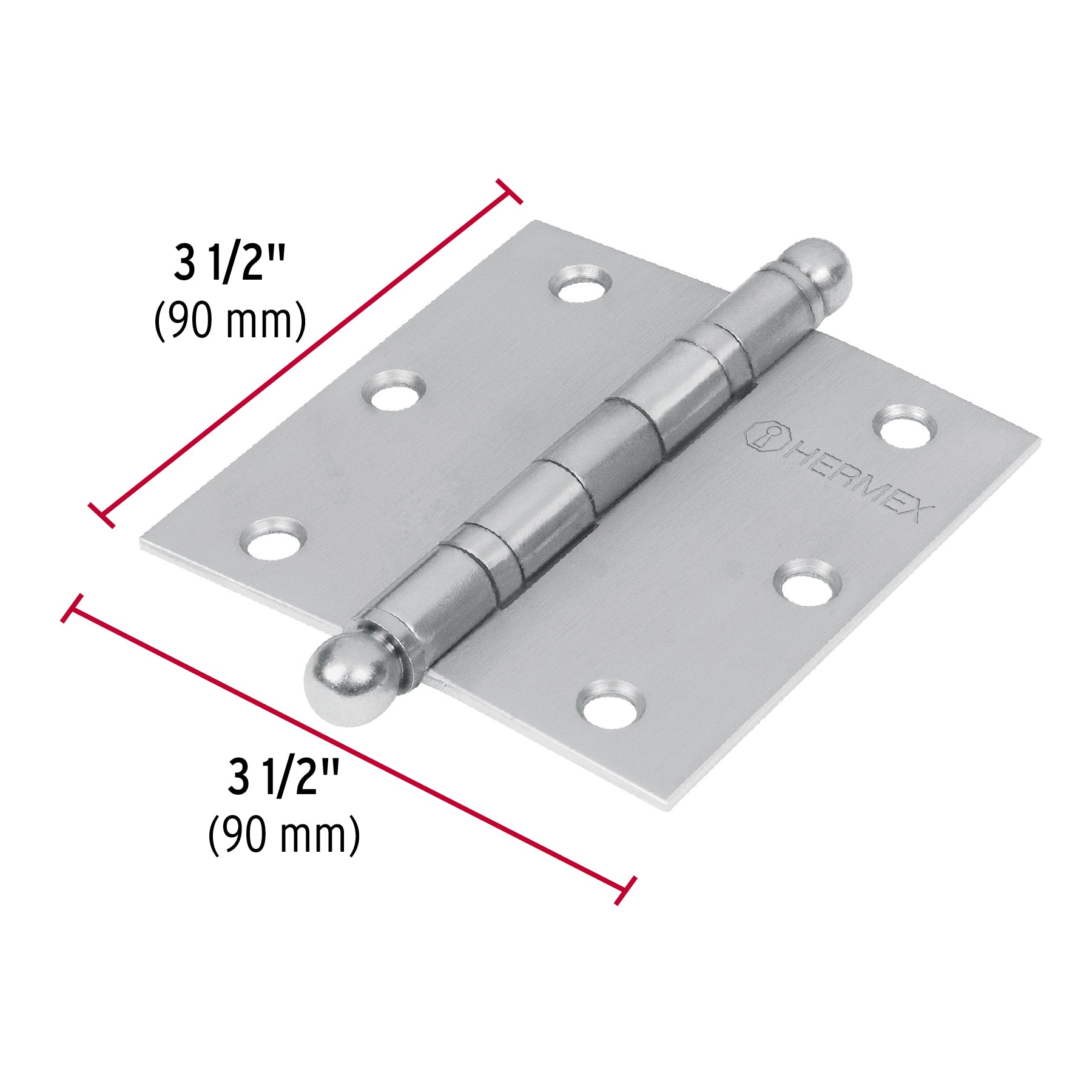 Bisagra cuadrada 3-1/2", acero inoxidable, redonda