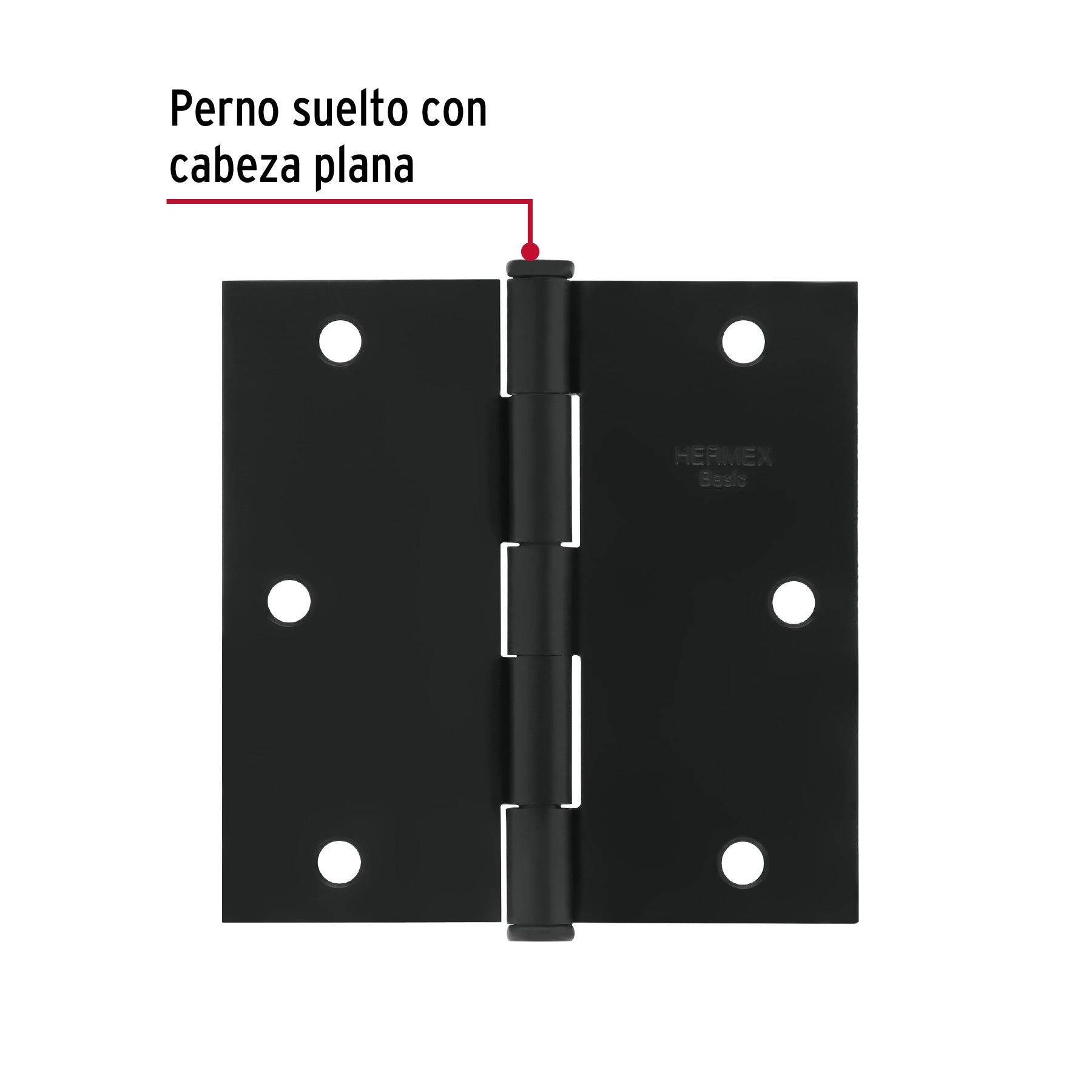 Bisagra cuadrada 3-1/2', negro mate, cabeza plana, Basic