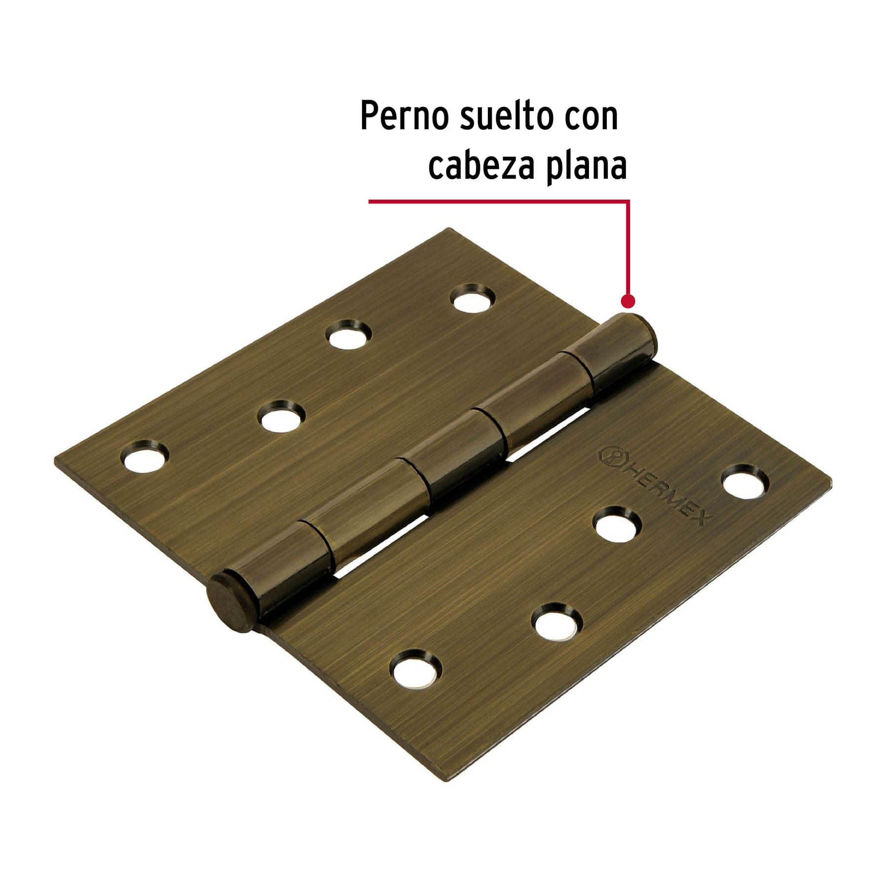 Bisagra cuadrada 4", acero latonado antiguo, plana